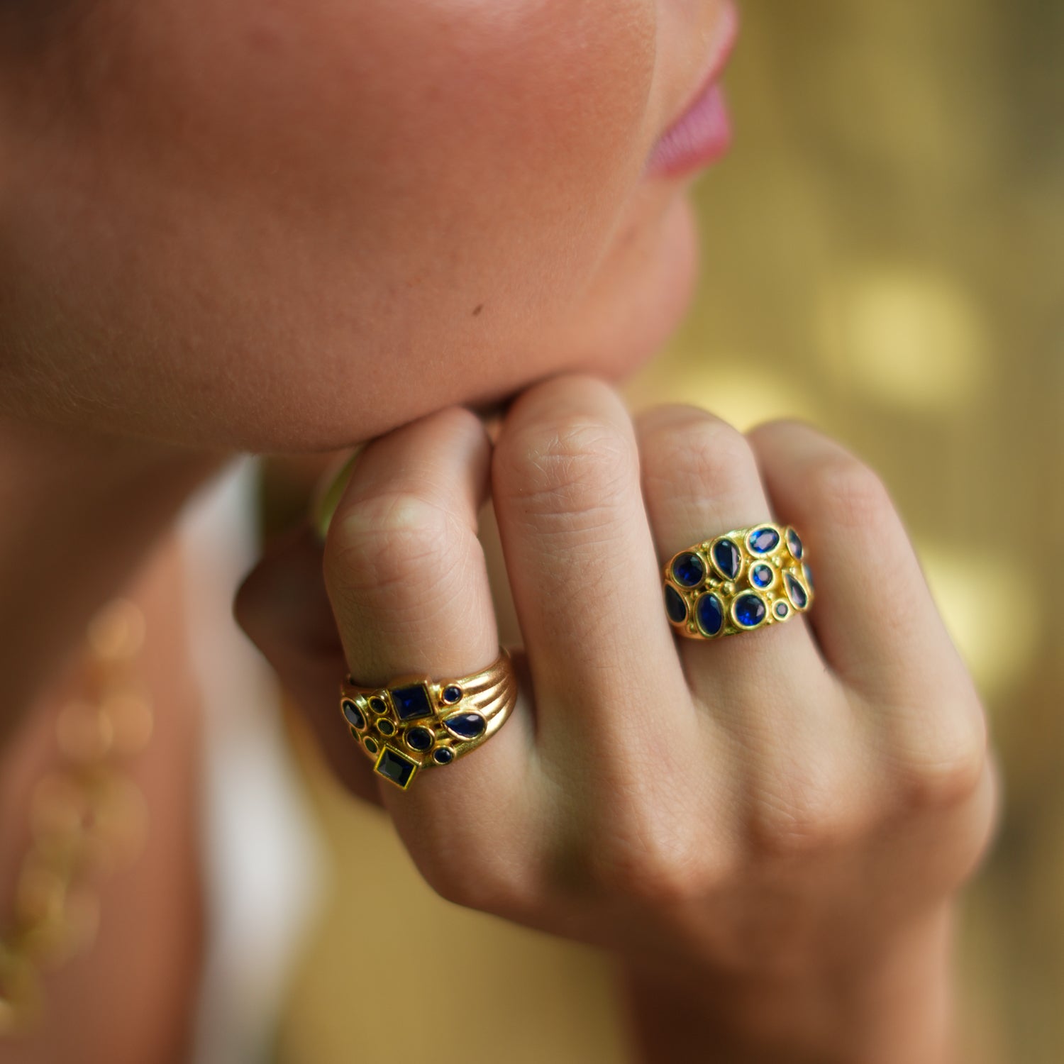 Sapphire Teardrop Ring with 24K Gold-Plated Setting for a Stunning Statement Look