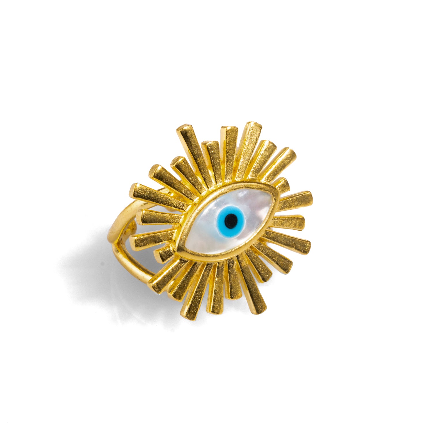Third Eye Guardian Pearl & Gold Chunky Ring with Protective Spiritual Symbol