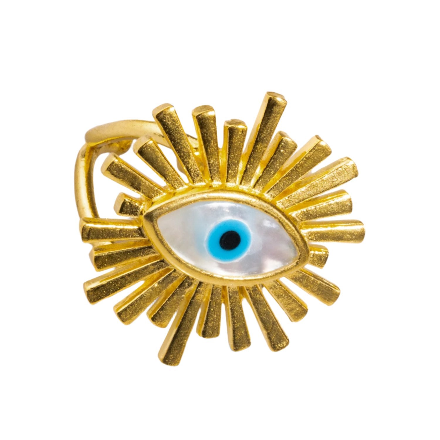 Chunky Gold Ring with Third Eye Design and Pearl for Spiritual Protection and Style
