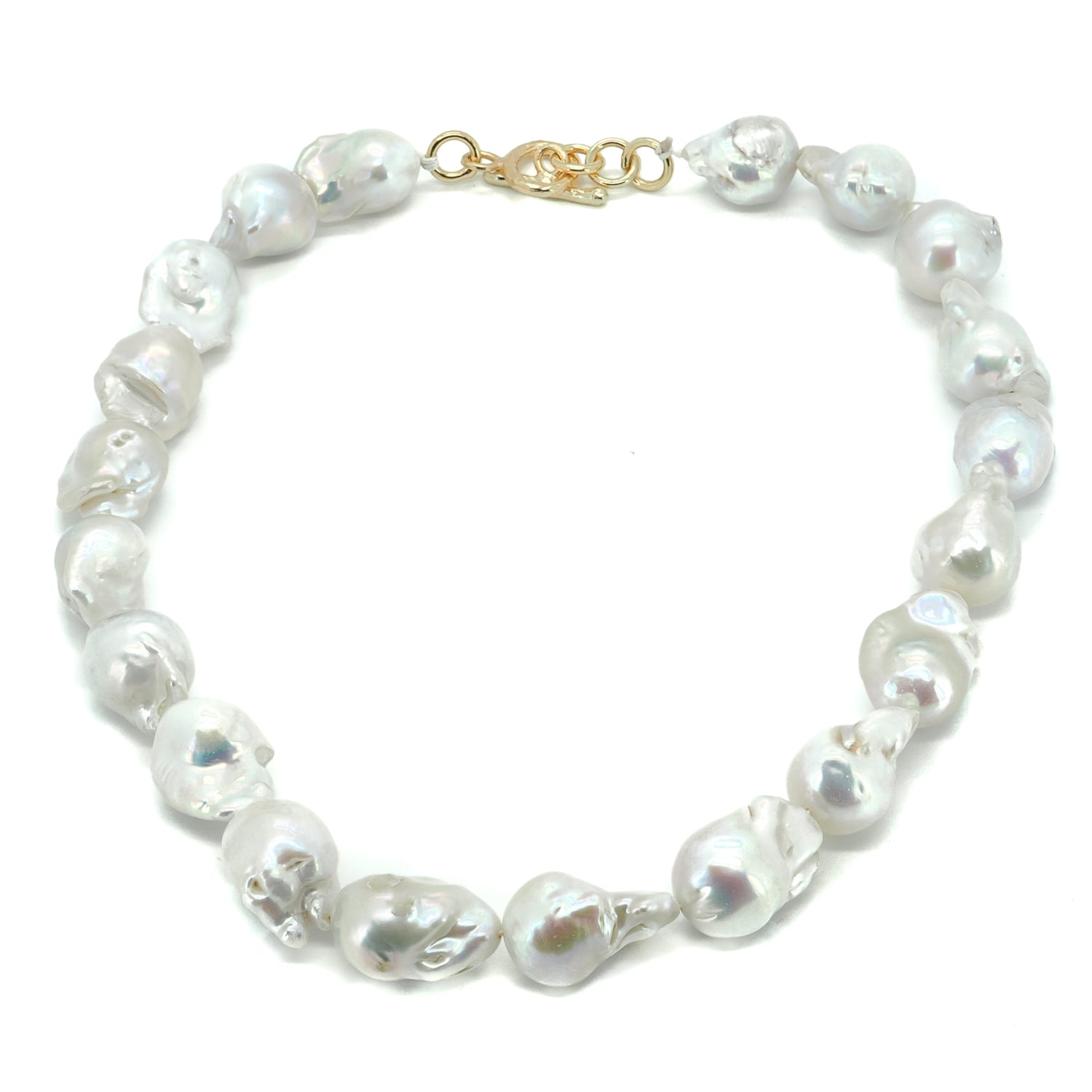 Timeless Grace baroque pearl choker necklace with natural white pearls on white background