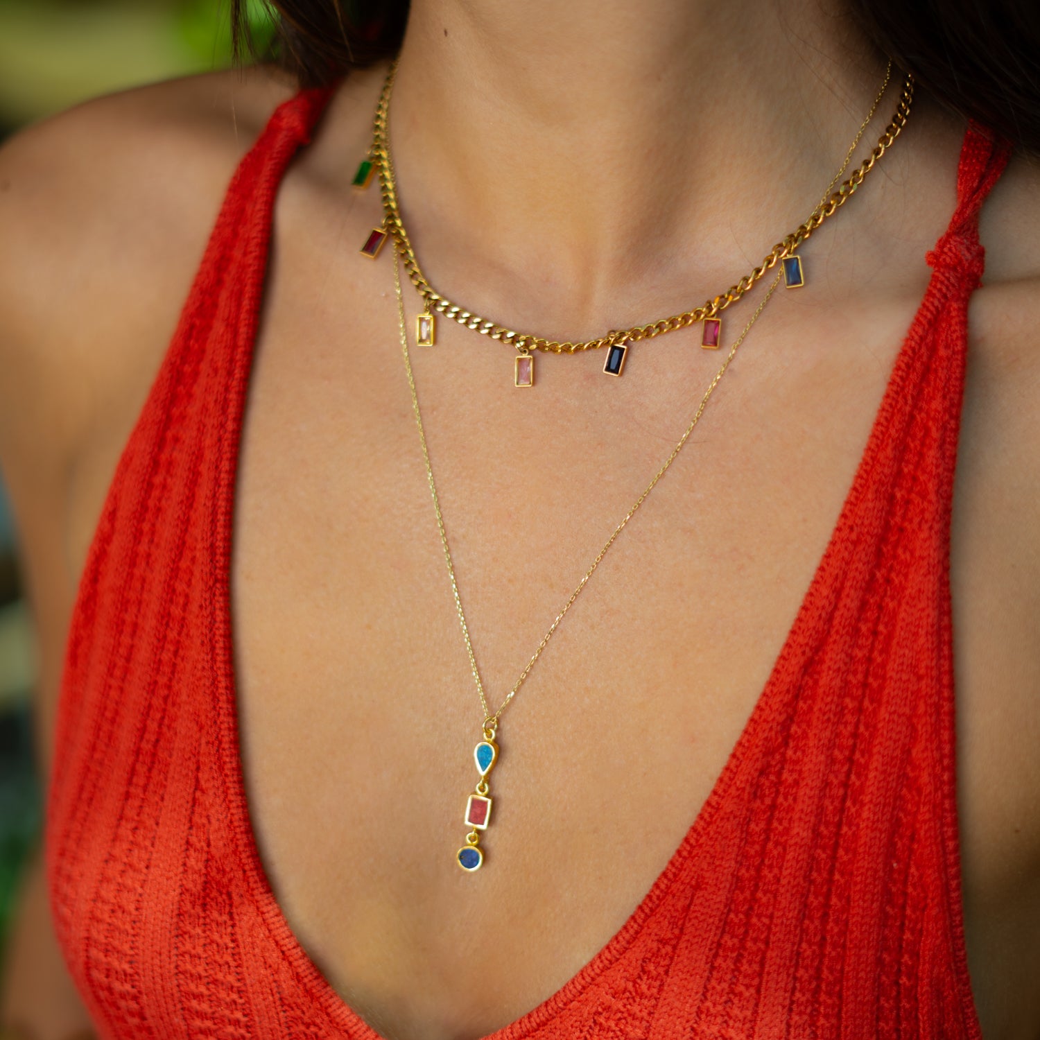 Trinity Gemstone Harmony Gold Necklace