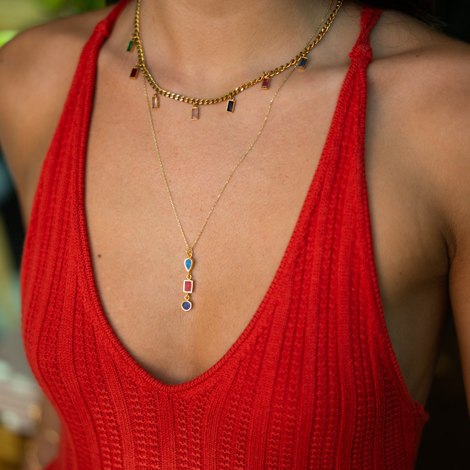 Trinity Gemstone Harmony Gold Necklace