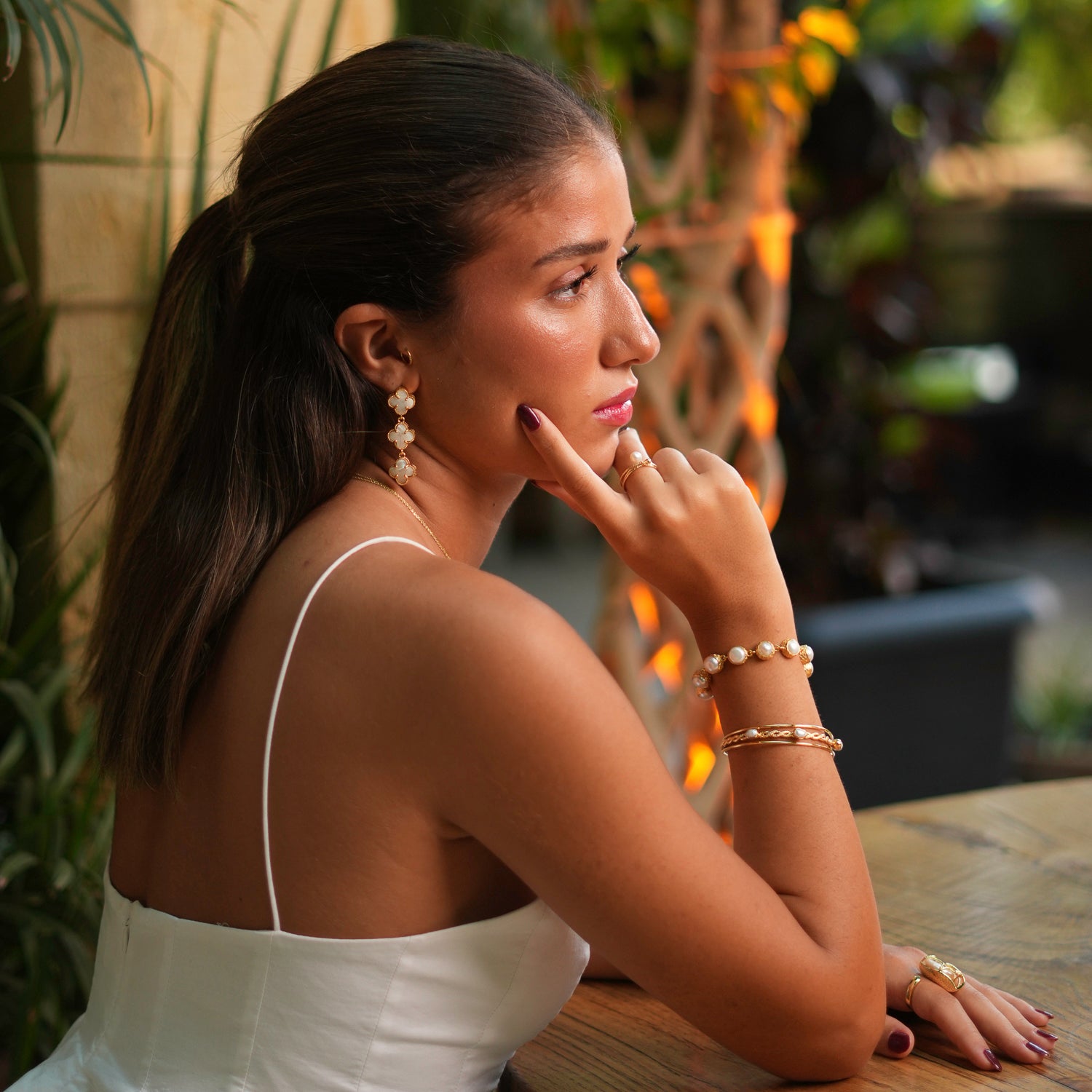 Gold Trio Cuff Bracelet with Pearl Accents for a Chic, Modern Statement Look