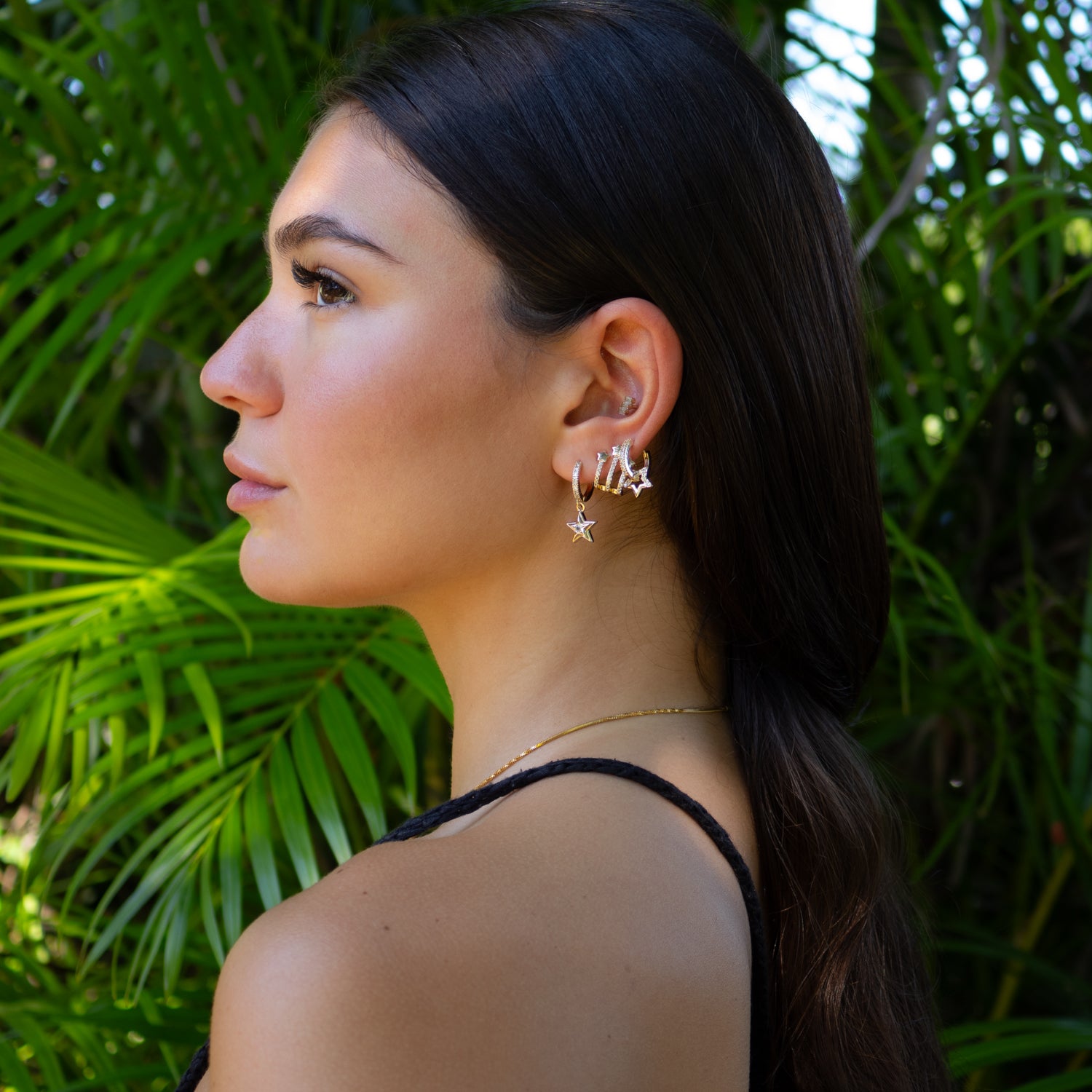 Trio Gold & Diamond Sparkly Star Earrings