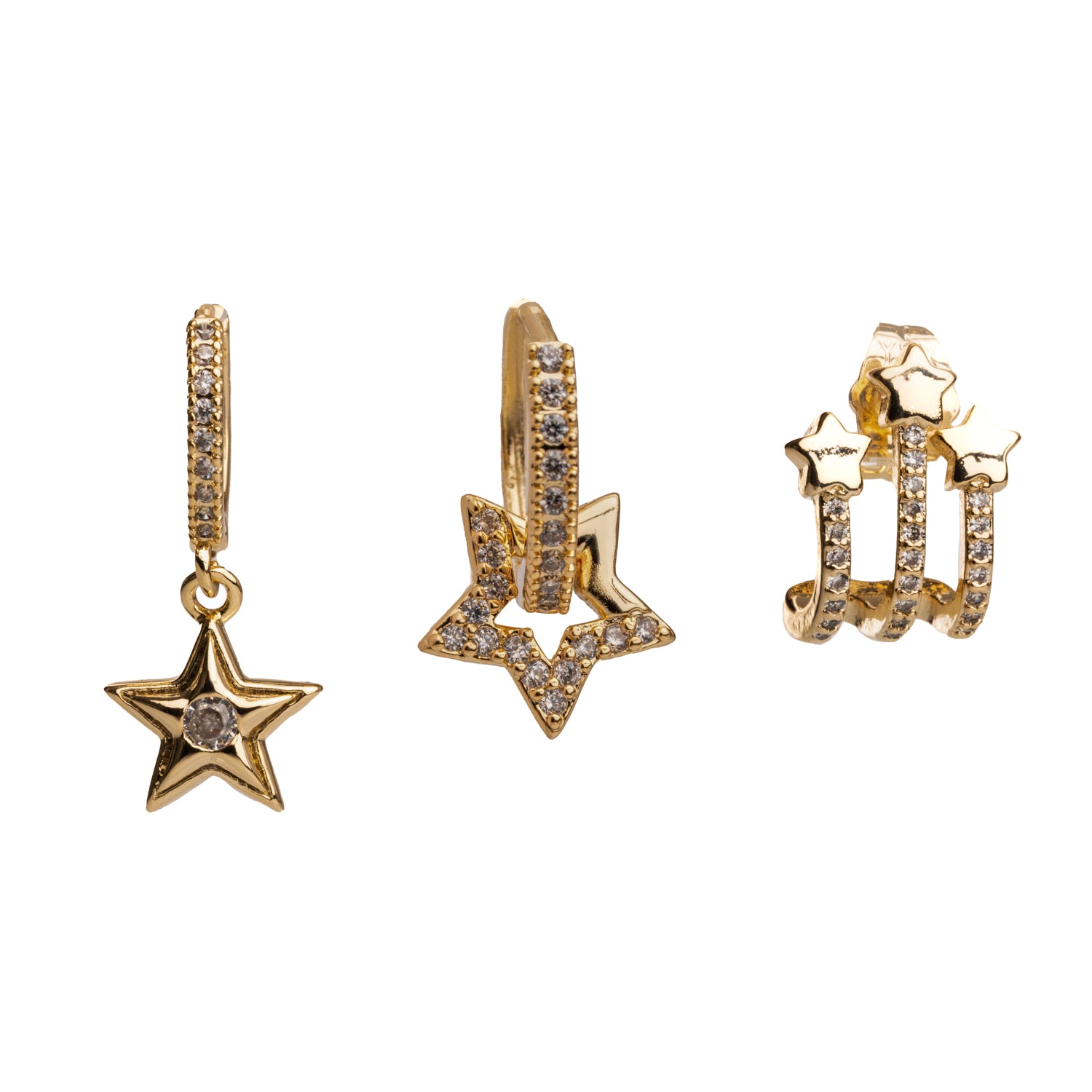 Sparkling Star and Hoop Earrings Set with CZ Diamonds and 18K Gold Plating for Chic Style