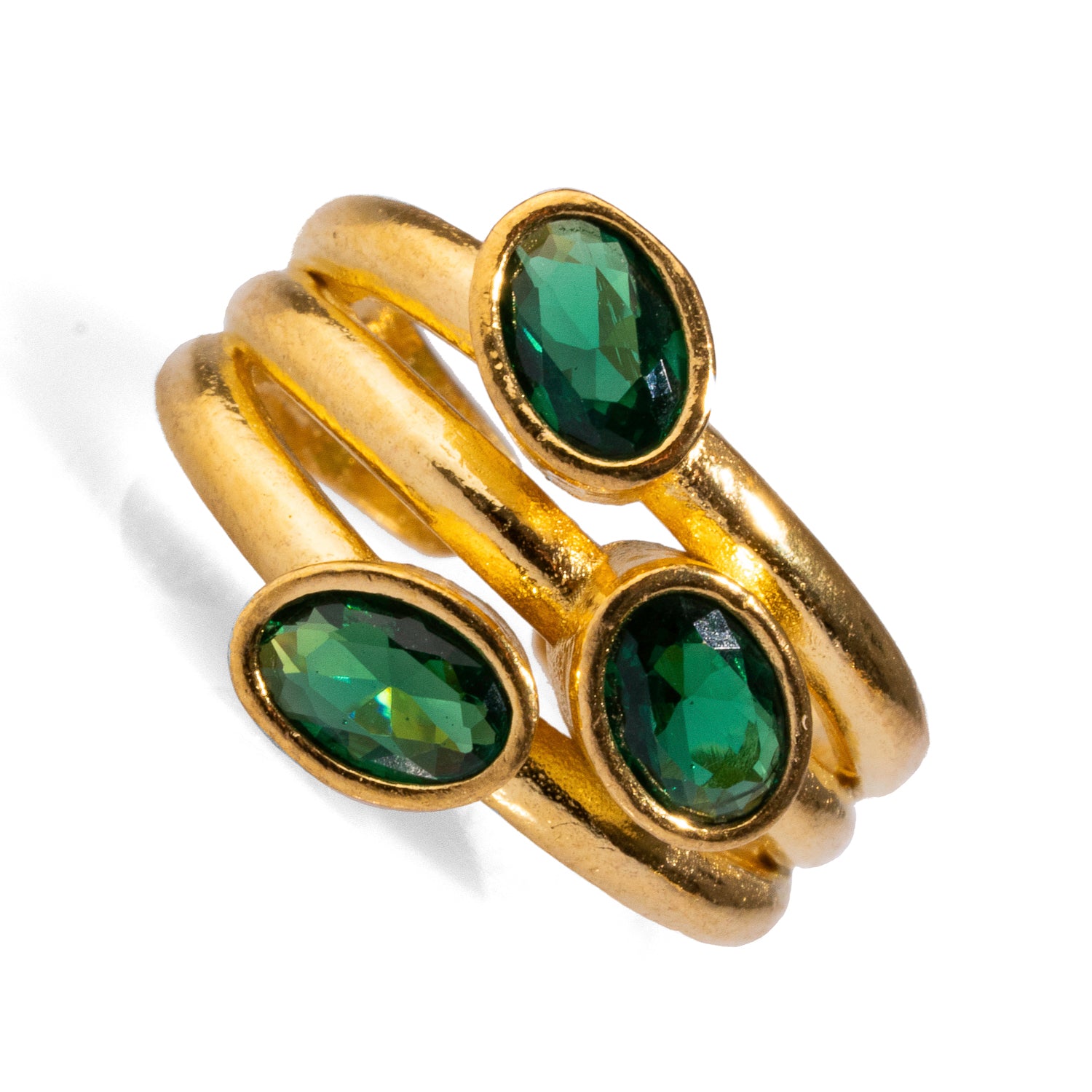 Trio Jade Stones Cocktail Ring with 24K Gold-Plated Base, Ideal for Day and Night Wear