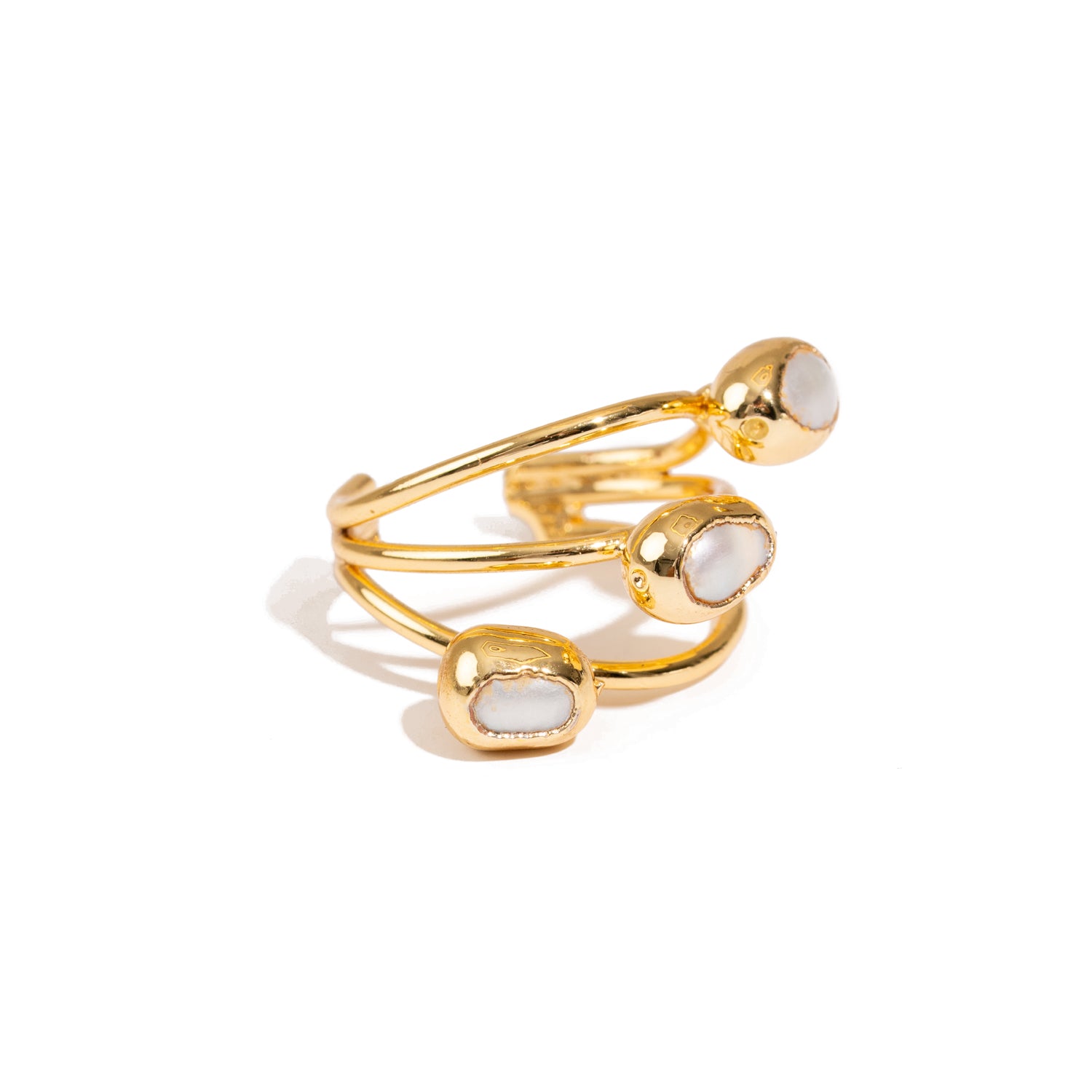 Trio Pearl Harmony Gold Adjustable Ring