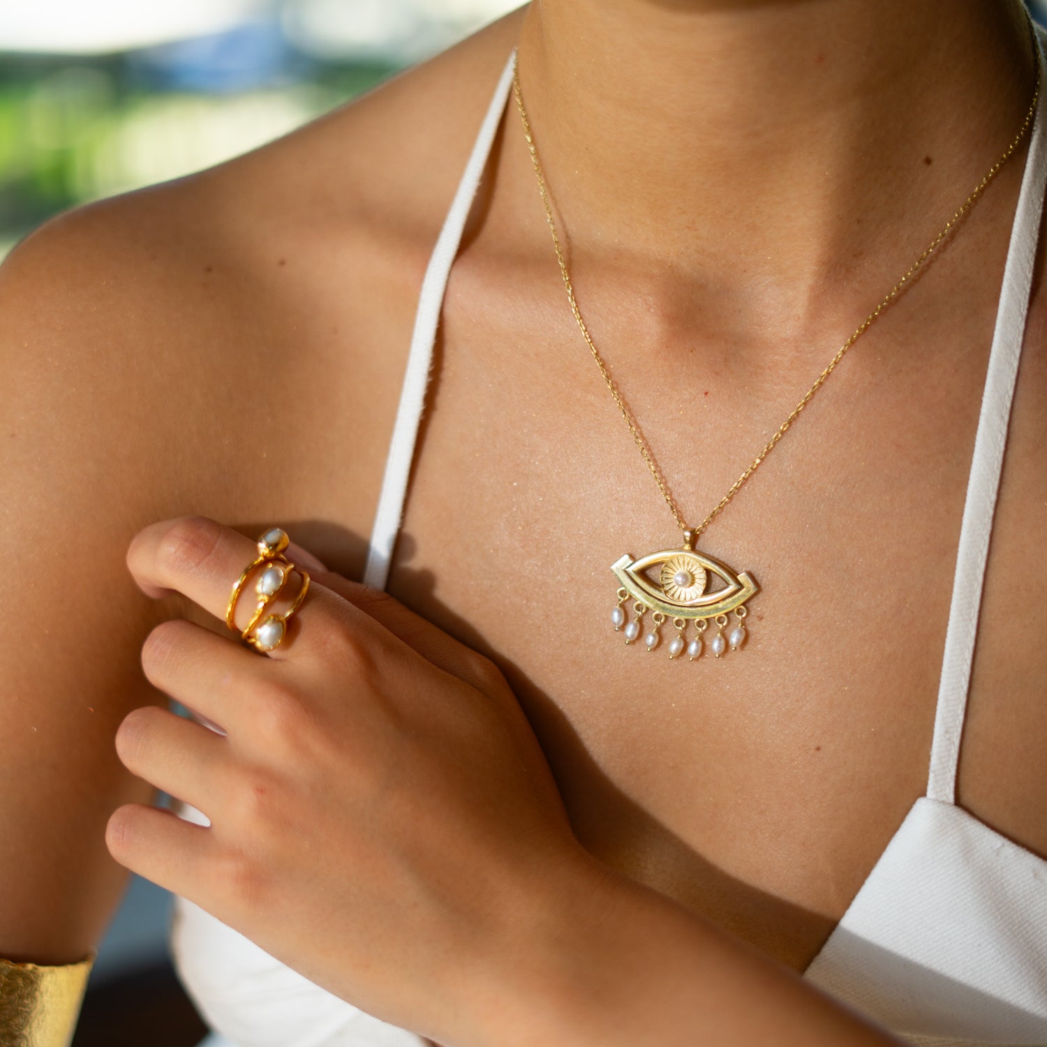 Trio Pearl Harmony Gold Adjustable Ring