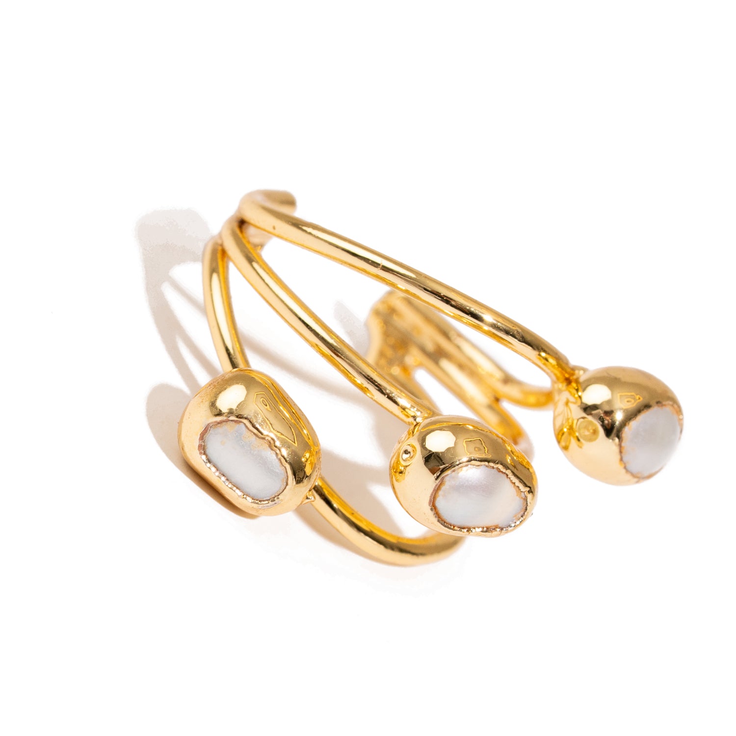 Trio Pearl Harmony Gold Adjustable Ring