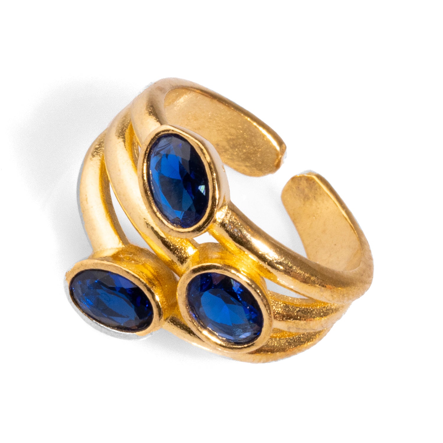 Trio Sapphire Gemstone & Gold Ring with Adjustable Band for Perfect Fit and Timeless Elegance