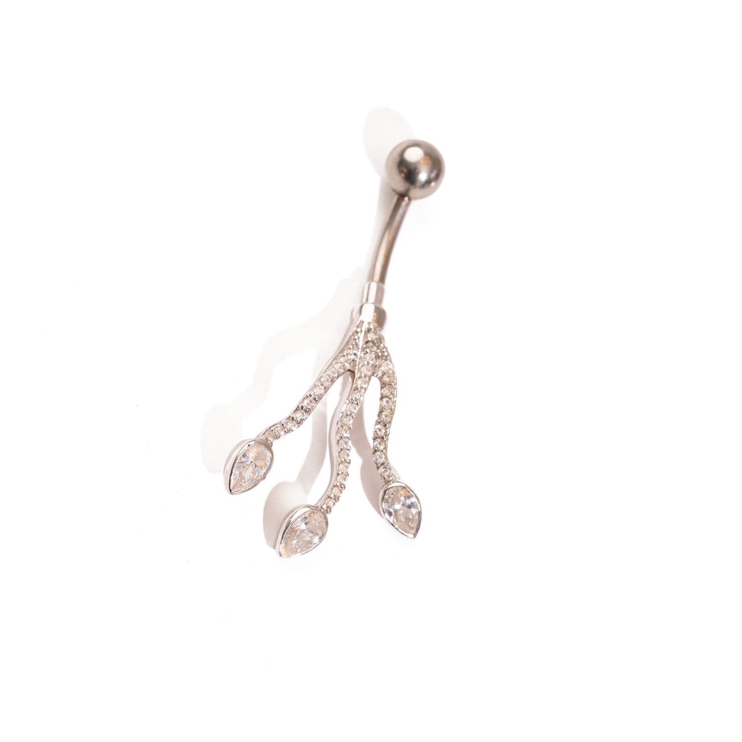 Triple Drop Diamond Sterling Silver Belly Piercing