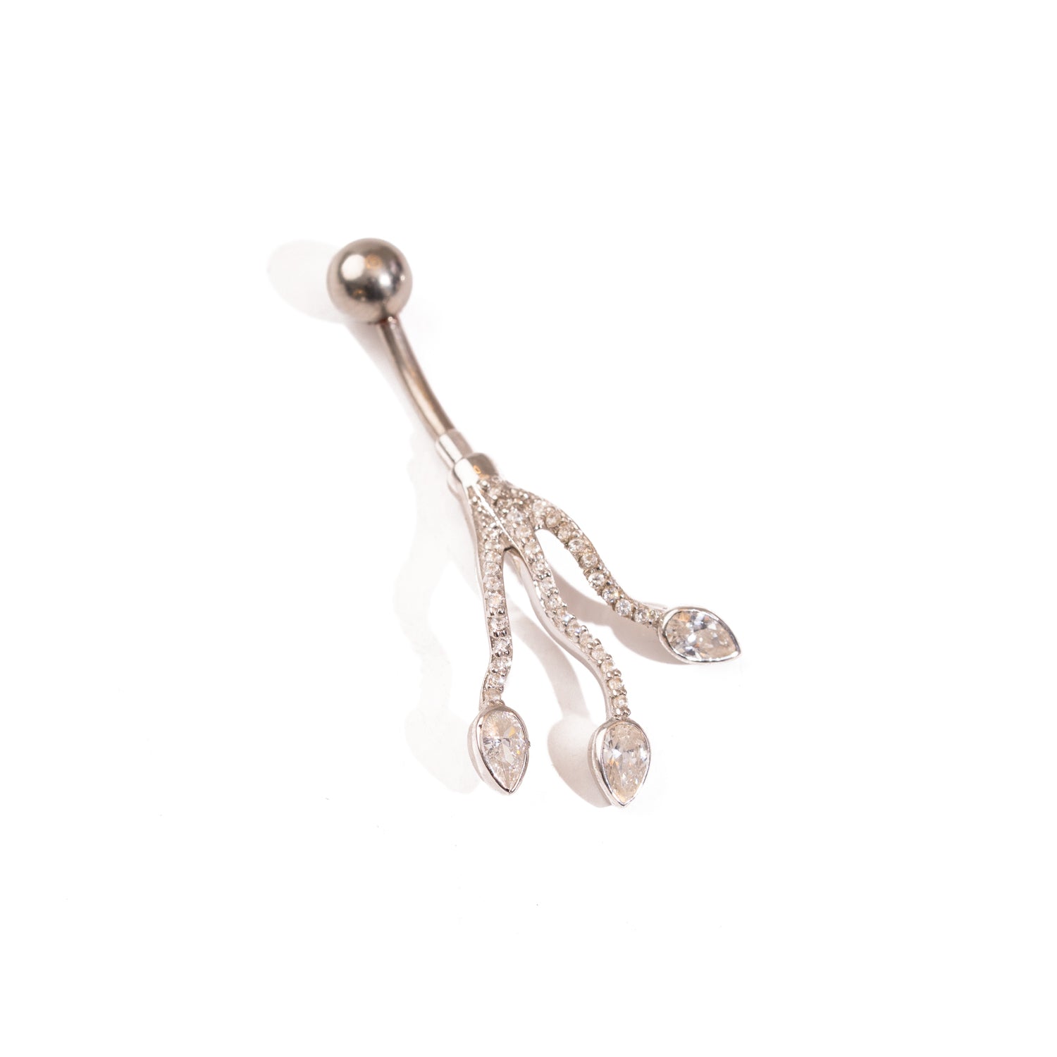 Triple Drop Diamond Sterling Silver Belly Piercing