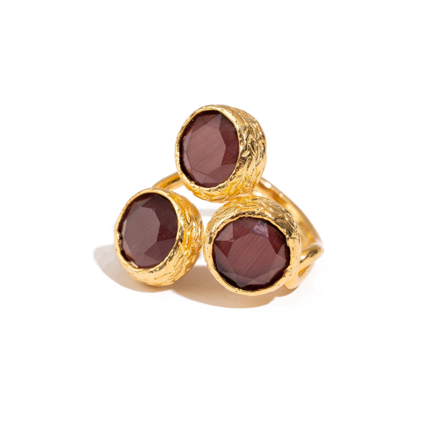 Triple Garnet Glow Gold Adjustable Ring