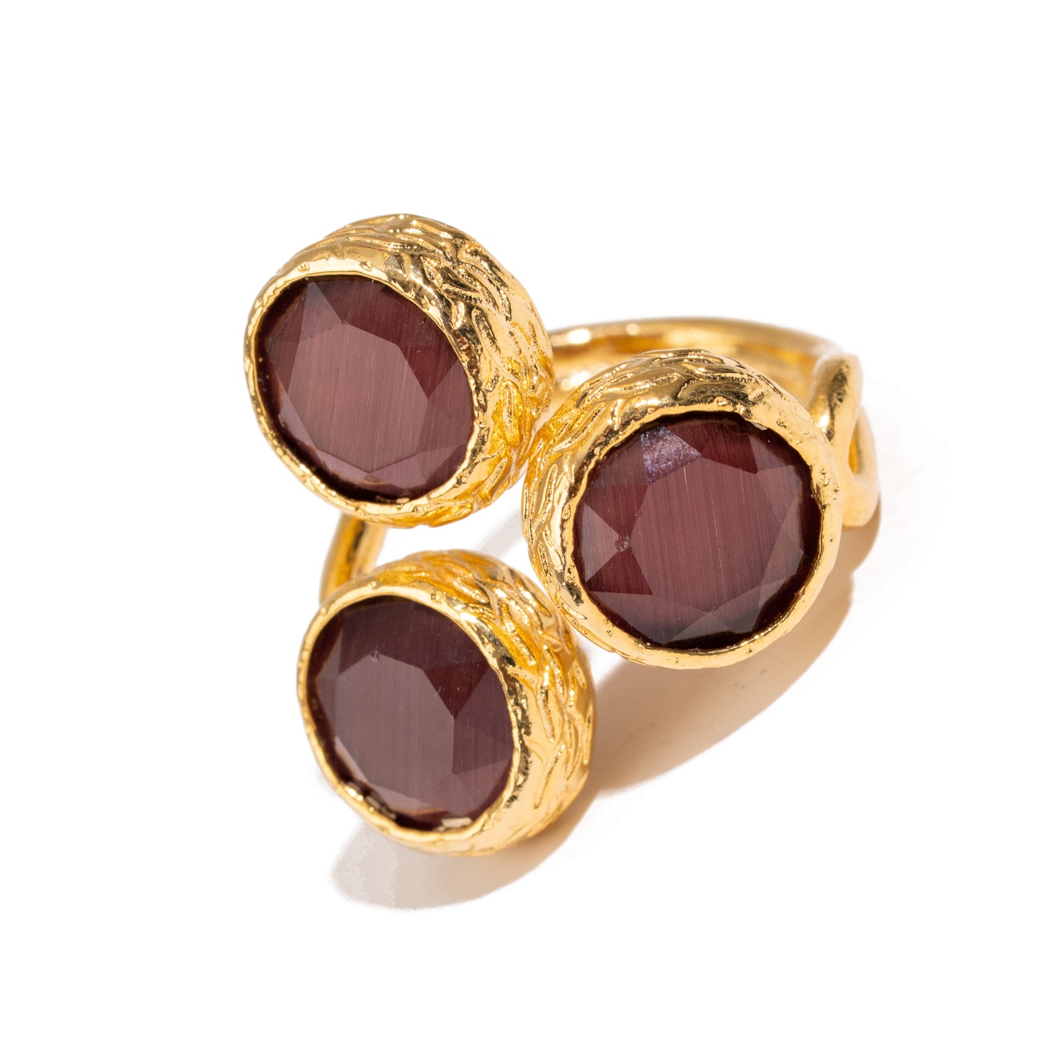 Triple Garnet Glow Gold Adjustable Ring