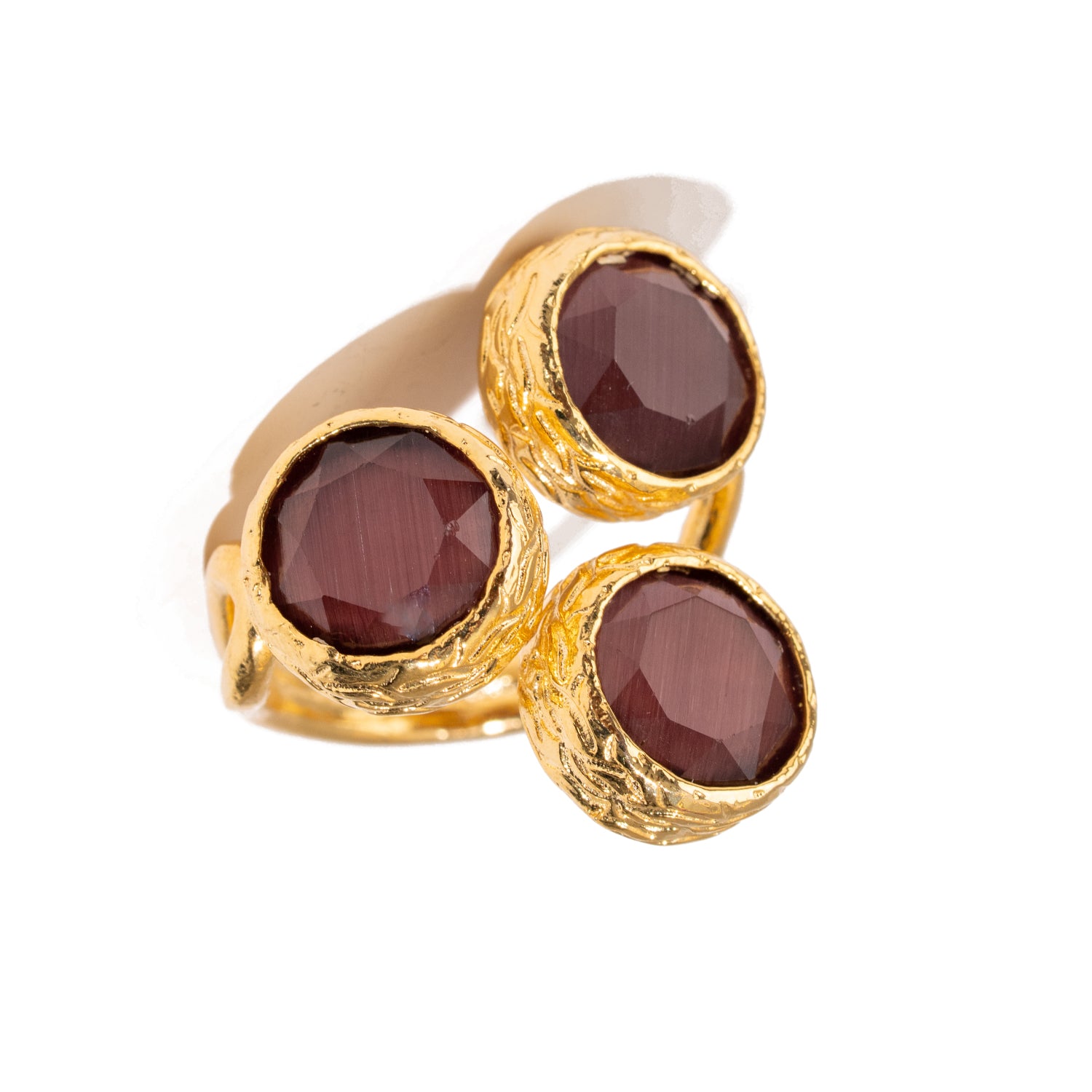 Triple Garnet Glow Gold Adjustable Ring