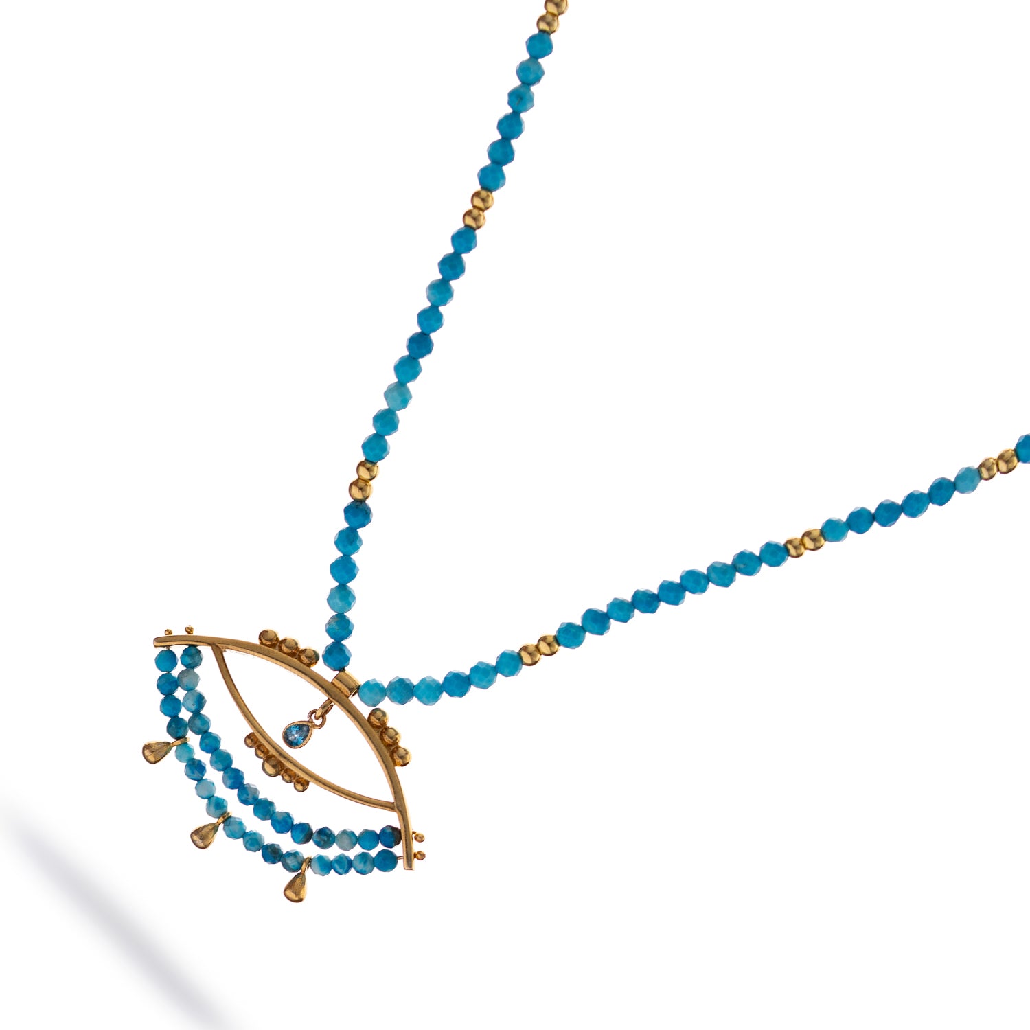 Turquoise Beaded Chain Evil Eye Topaz Gold Necklace