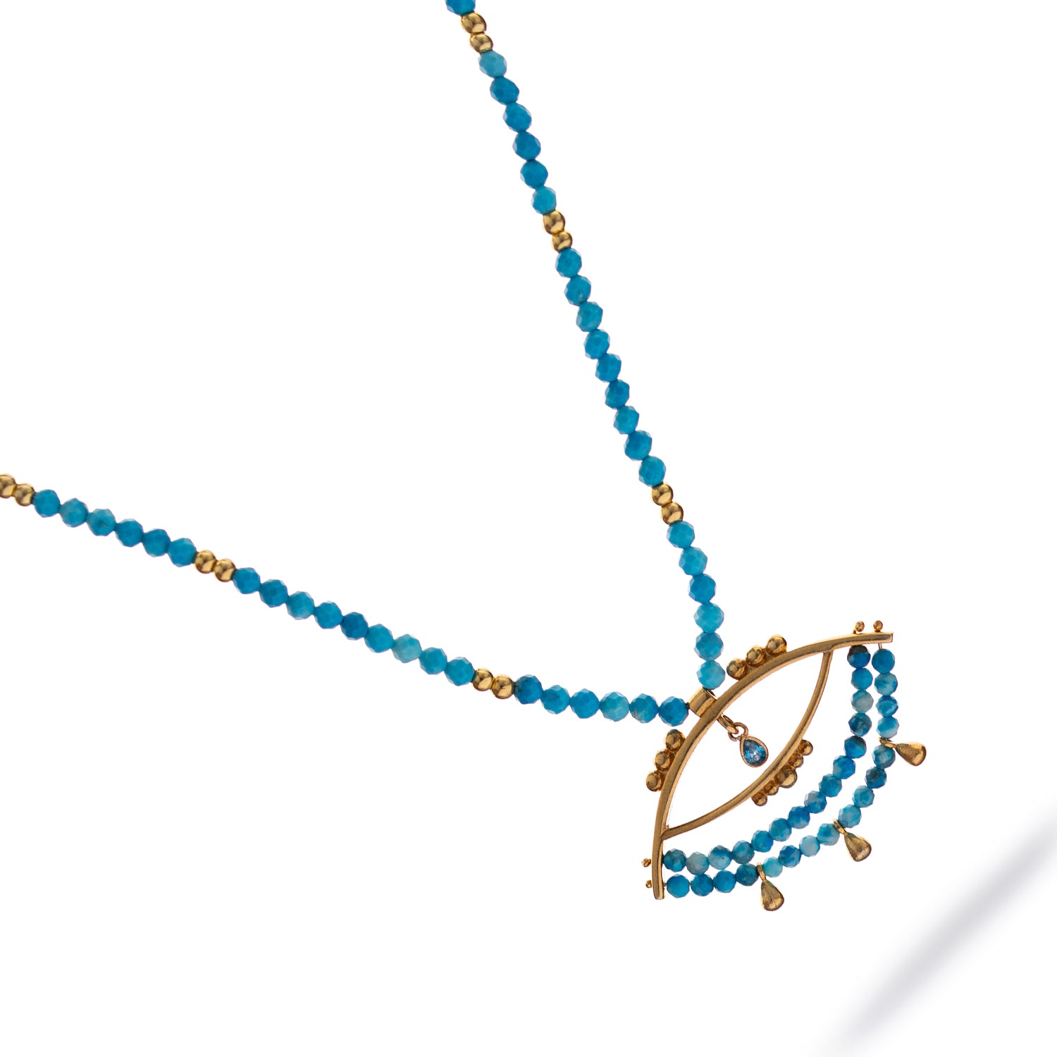 Turquoise Beaded Chain Evil Eye Topaz Gold Necklace