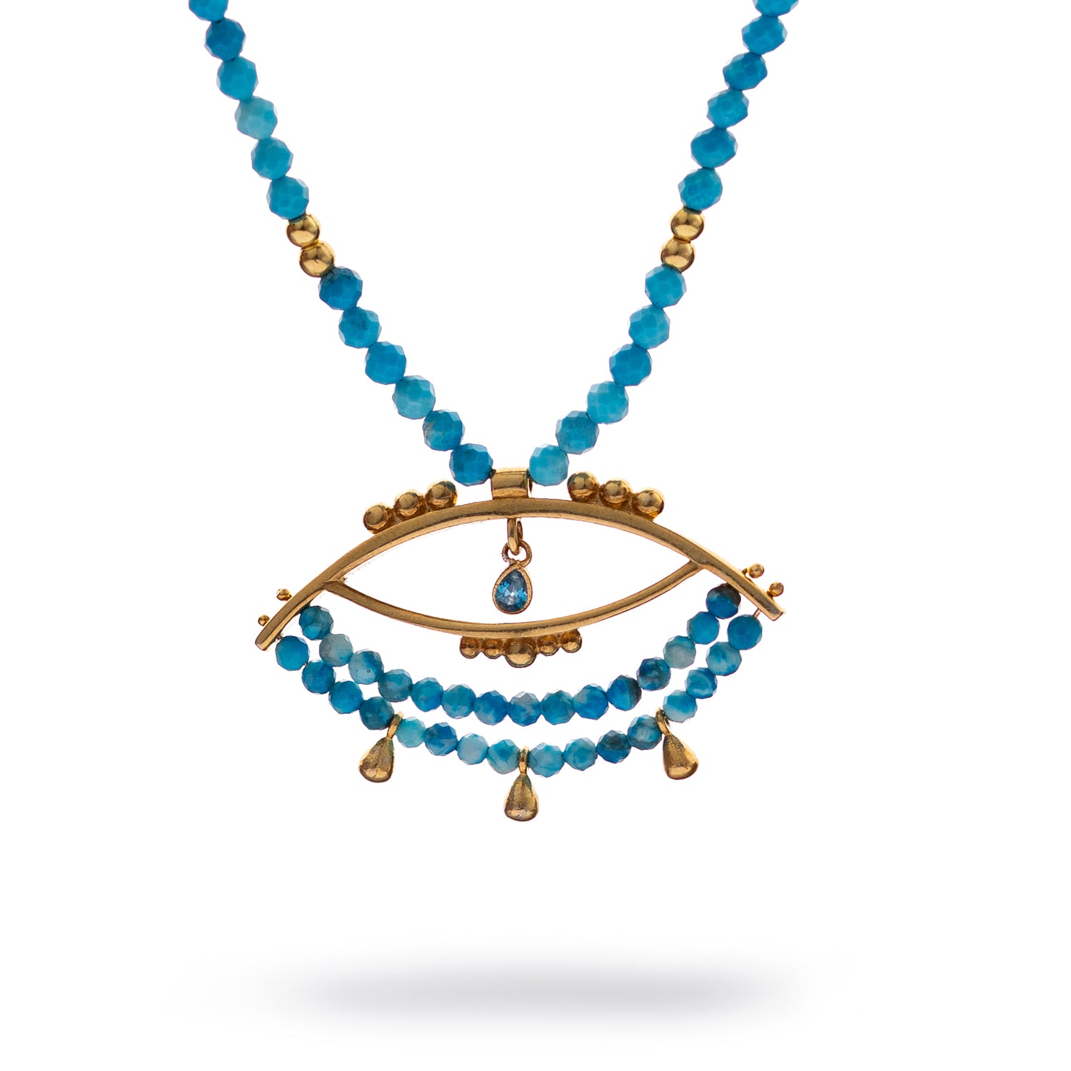 Turquoise Beaded Chain Evil Eye Topaz Gold Necklace