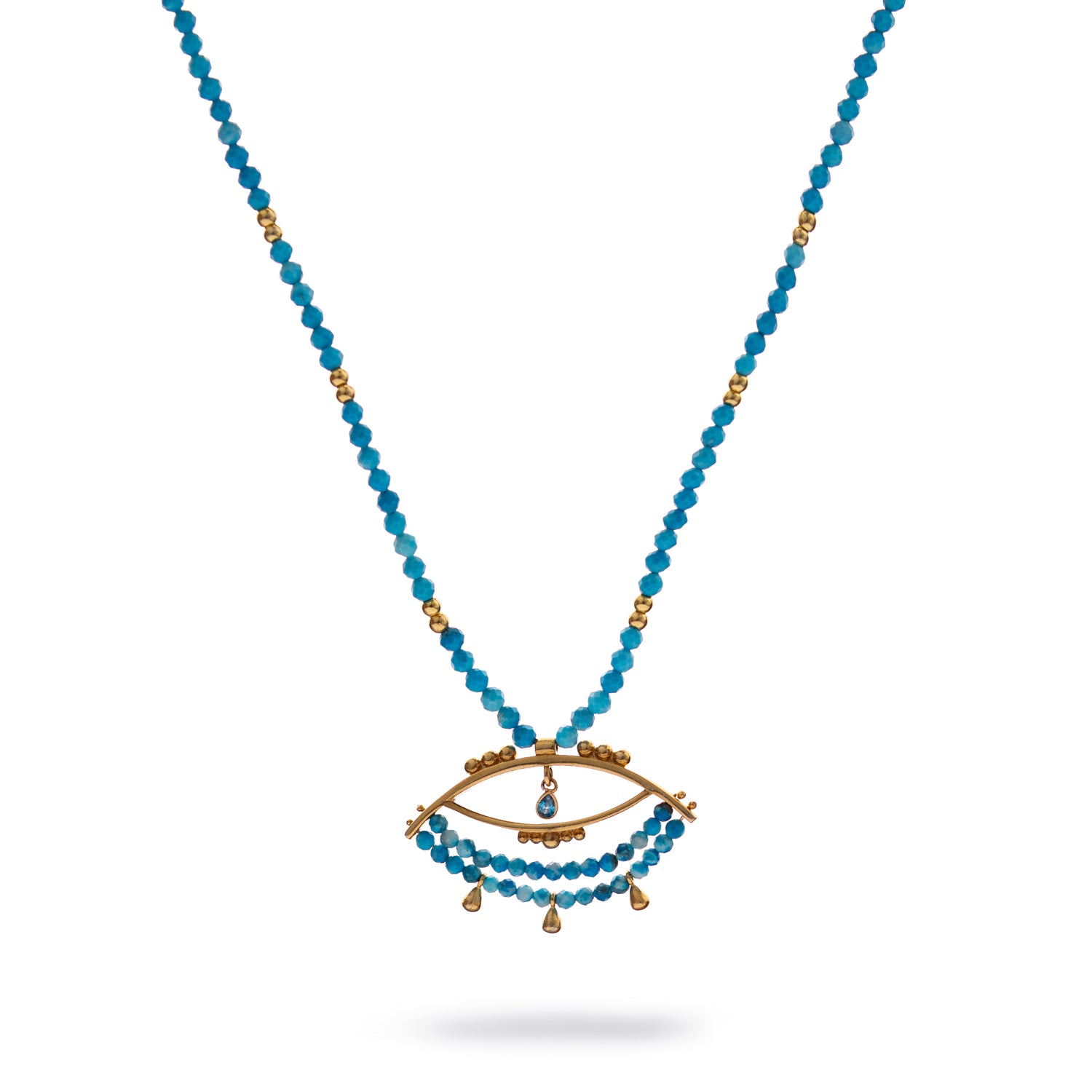 Turquoise Beaded Chain Evil Eye Topaz Gold Necklace