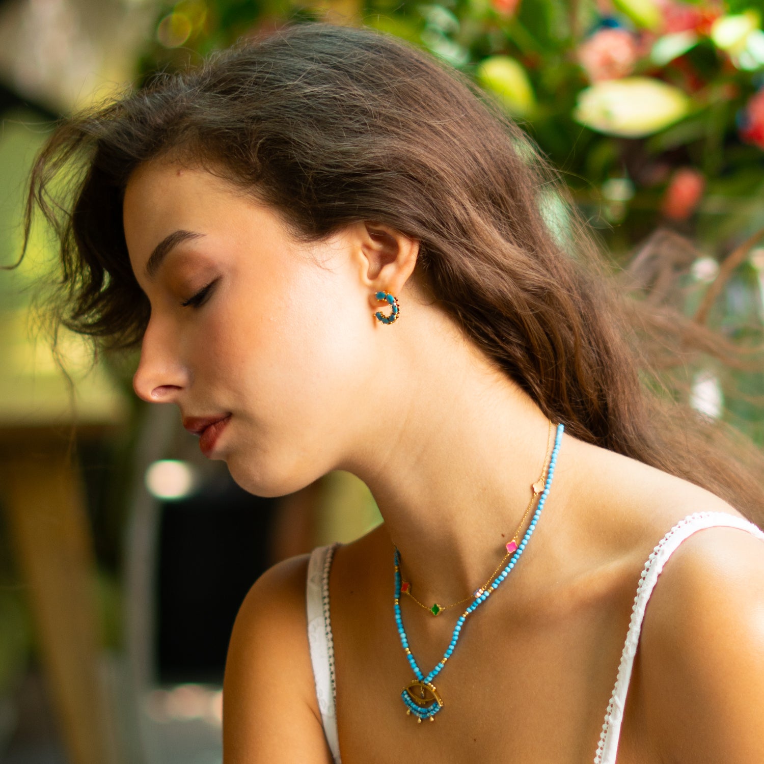 Turquoise Breeze Stud Hoop Earrings