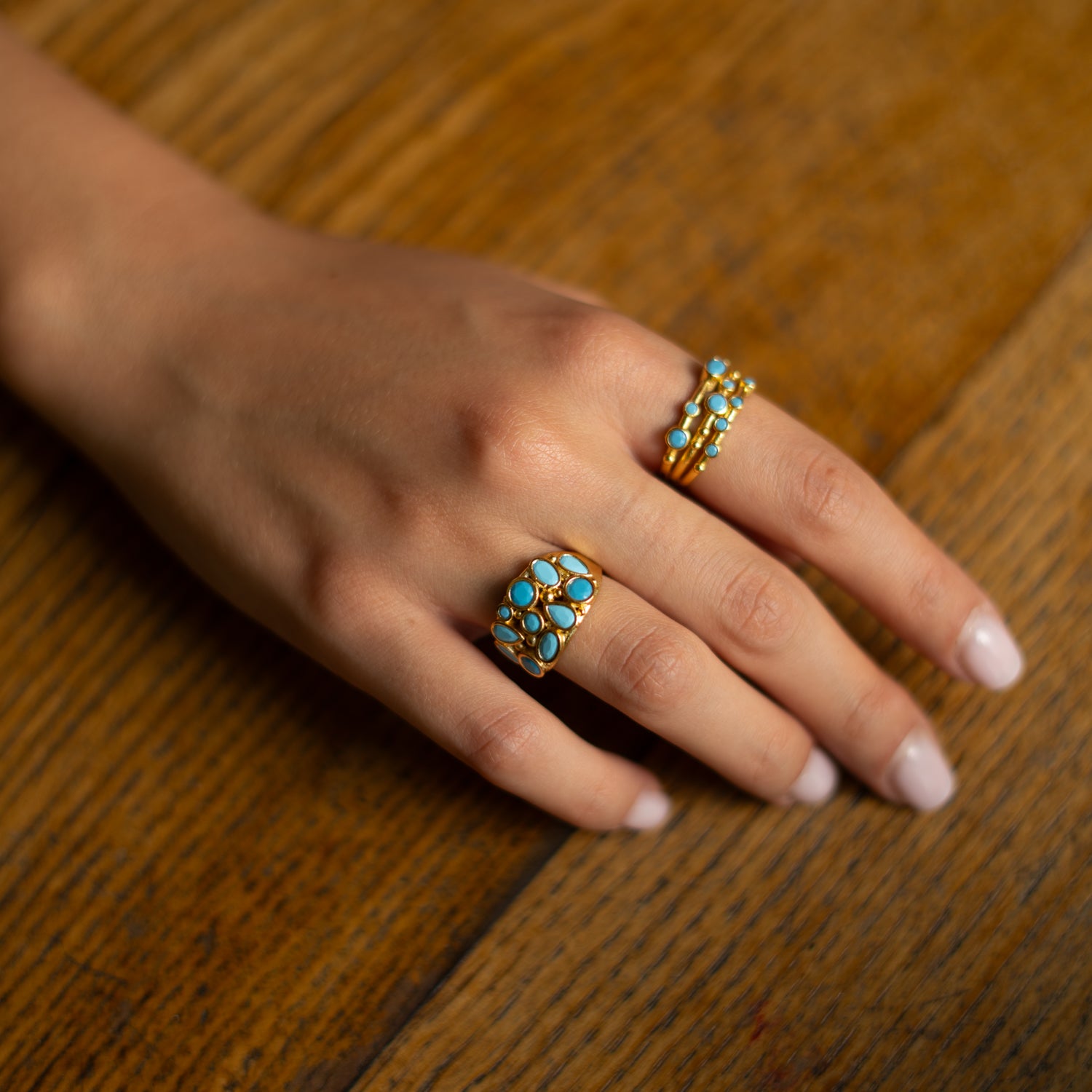 Turquoise Dream Gold Adjustable Ring