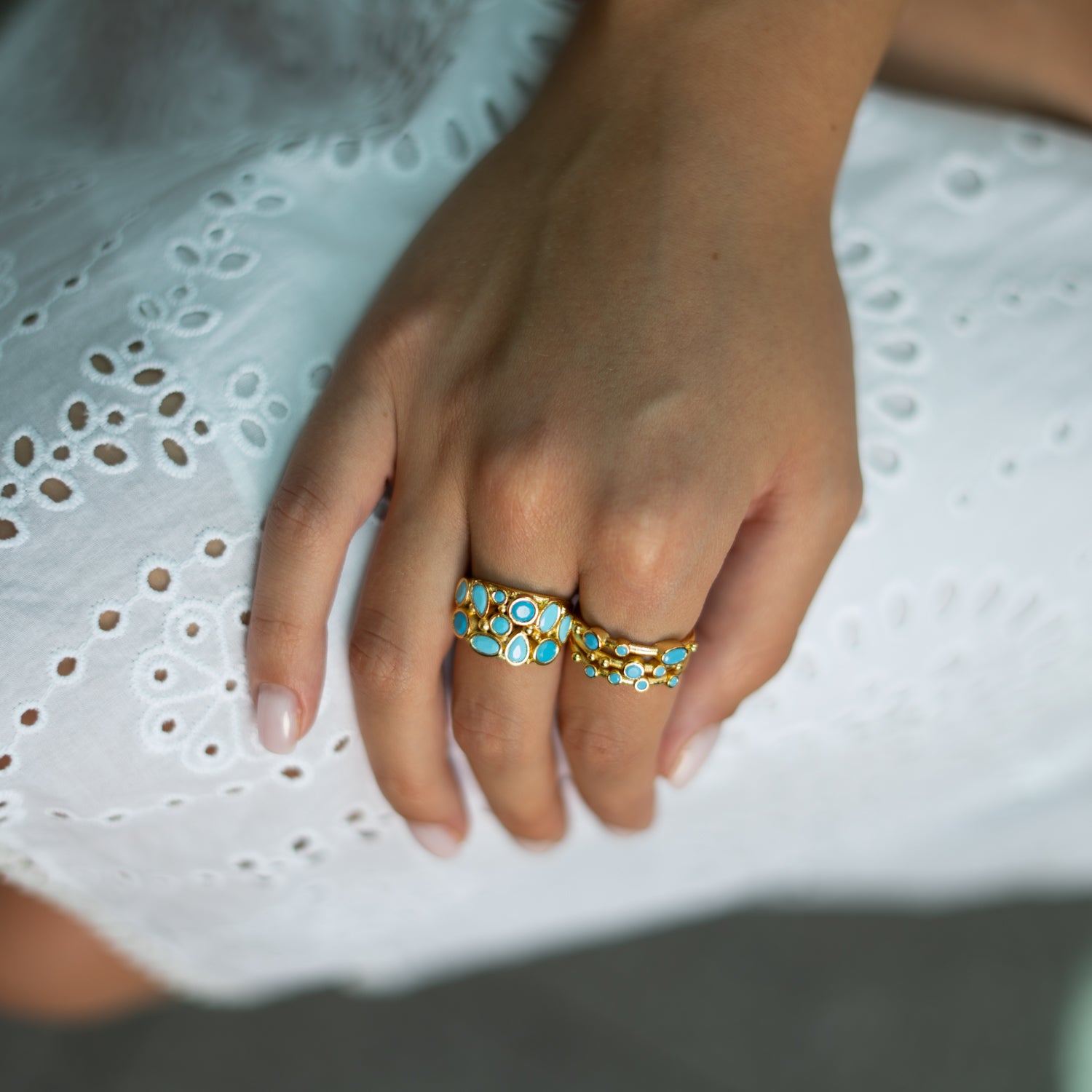 Turquoise Dream Gold Adjustable Ring