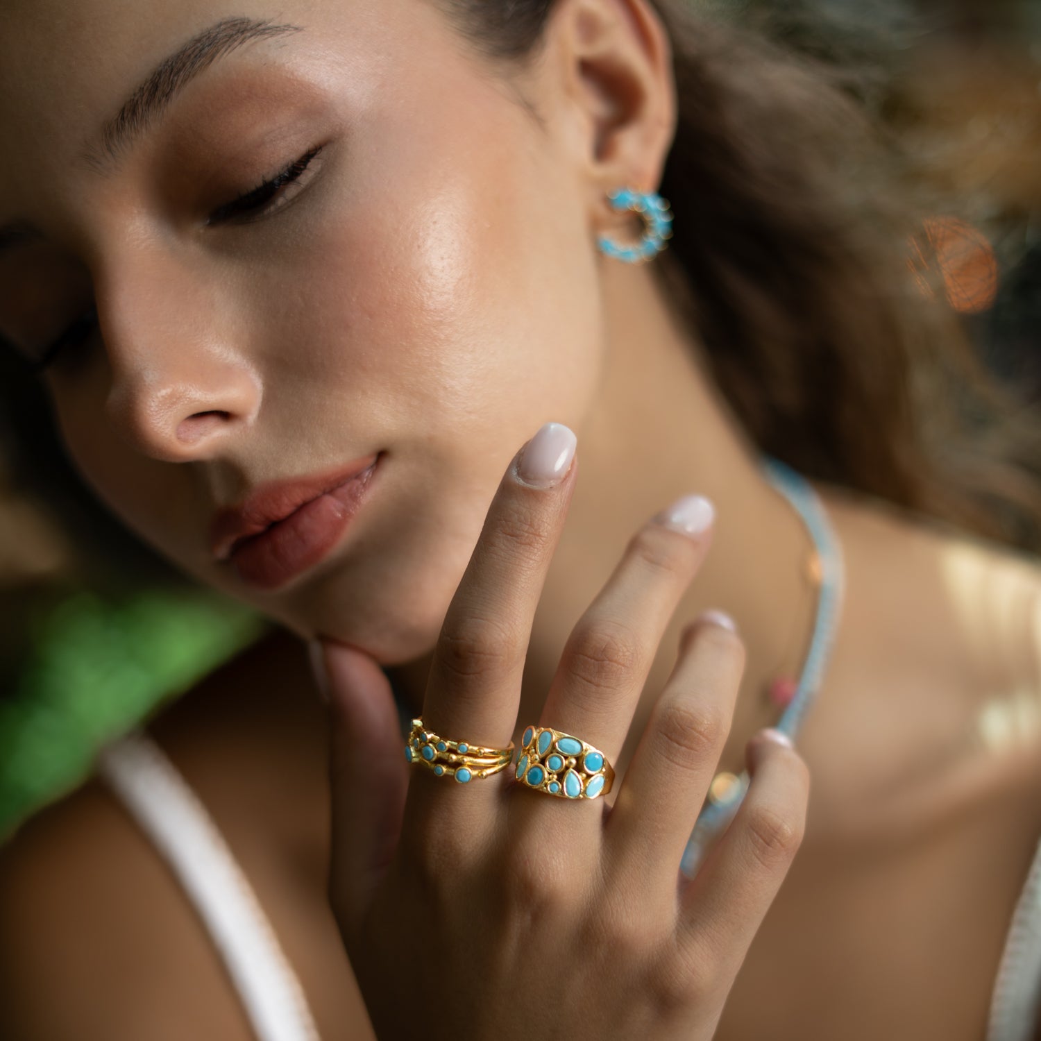 Turquoise Dream Gold Adjustable Ring