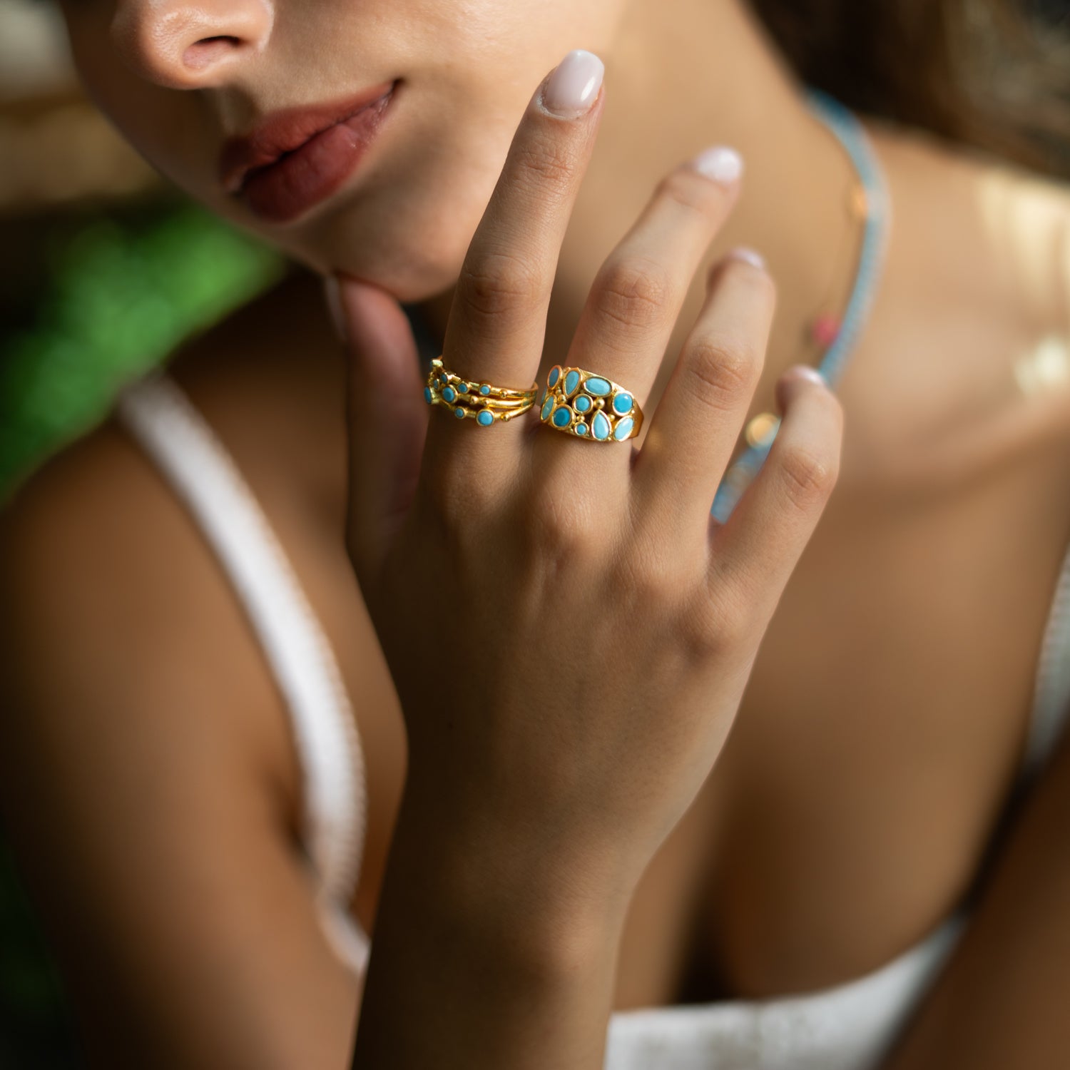 Turquoise Dream Gold Adjustable Ring