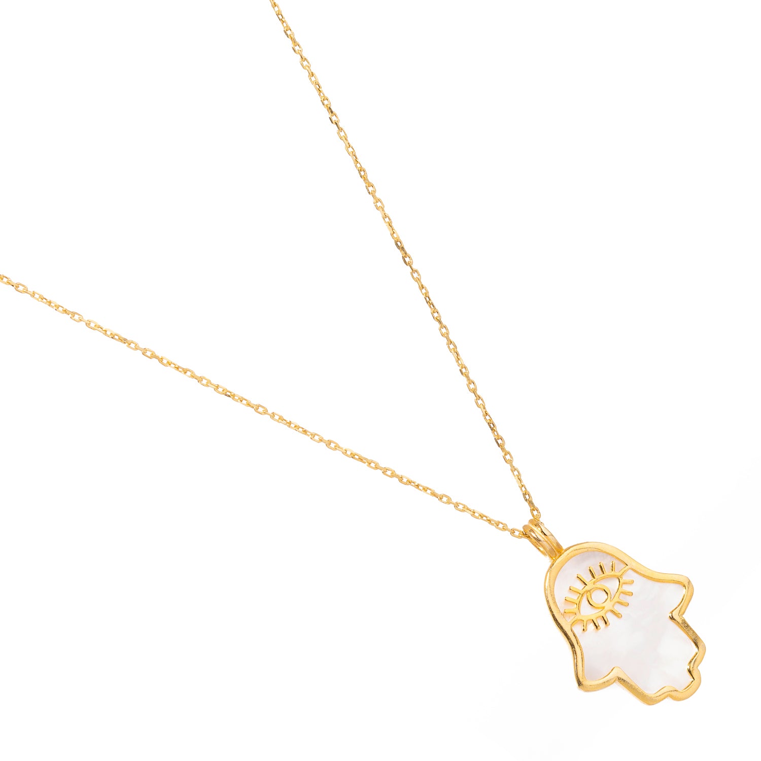 Gold Vermeil Chain Necklace with Hamsa and Evil Eye Pendant for Protection, Luck, and Chic Elegance