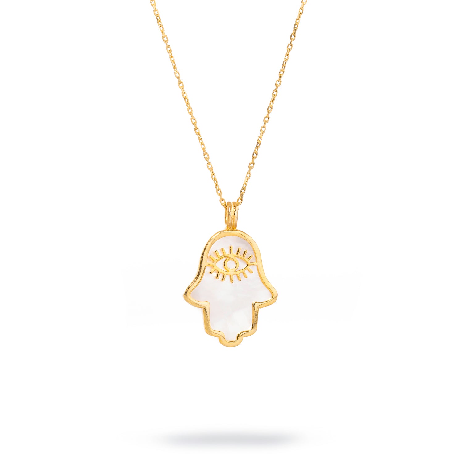 18K Gold-Plated Hamsa & Evil Eye Necklace with Pearl and Gold Vermeil Chain for Spiritual Protection