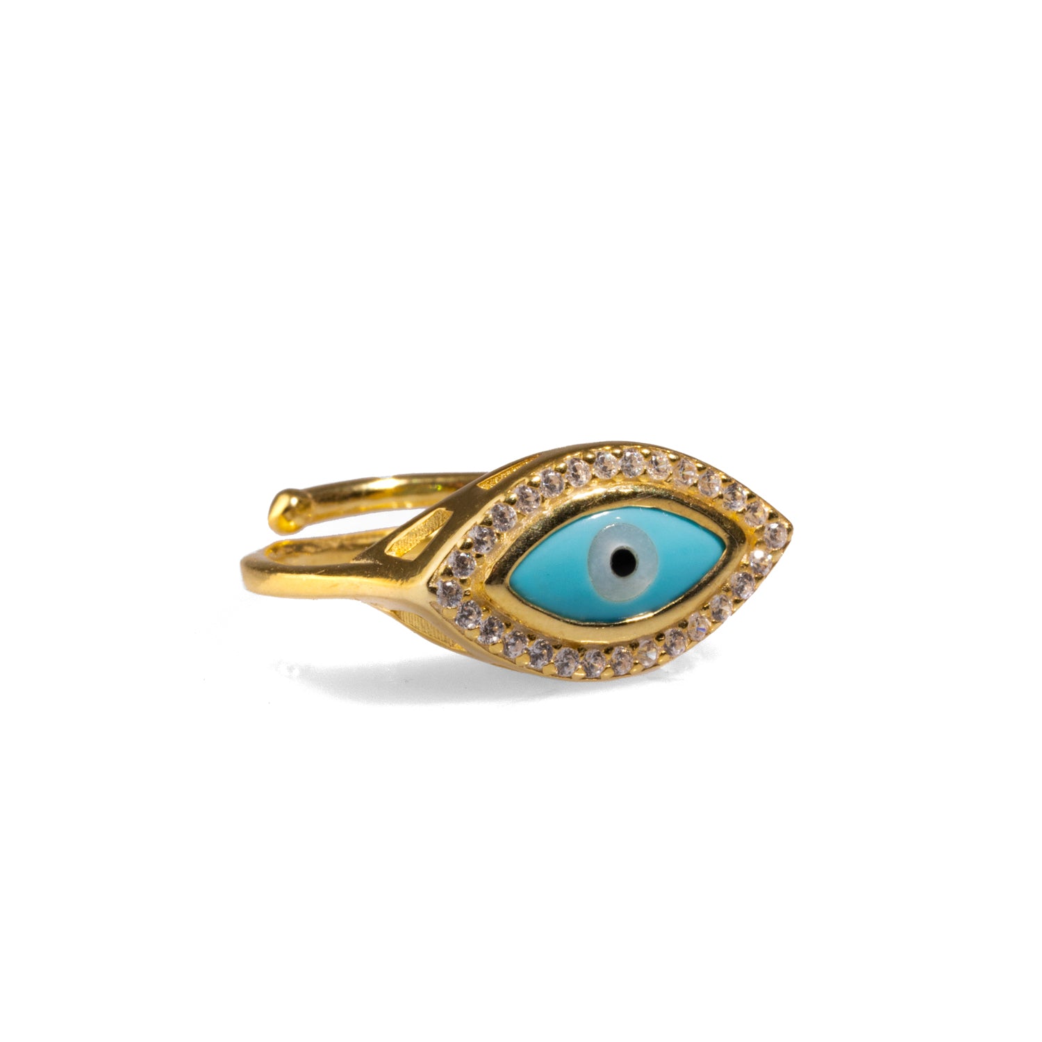 Turquoise Evil Eye & Diamond Gold Ring for Protection and Style, 18K Gold-Plated