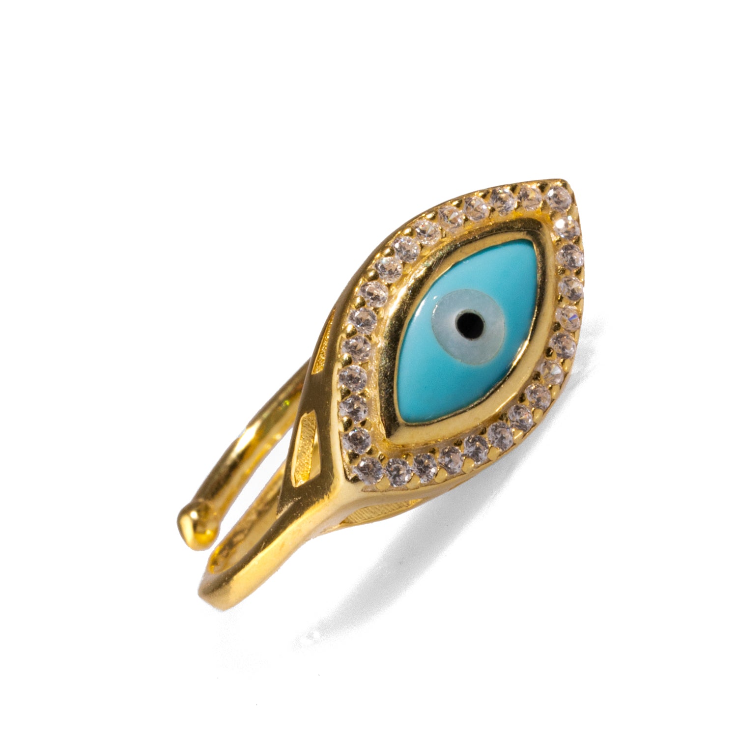 Stylish Turquoise Evil Eye & Diamond Gold Ring for Protection and Fashion