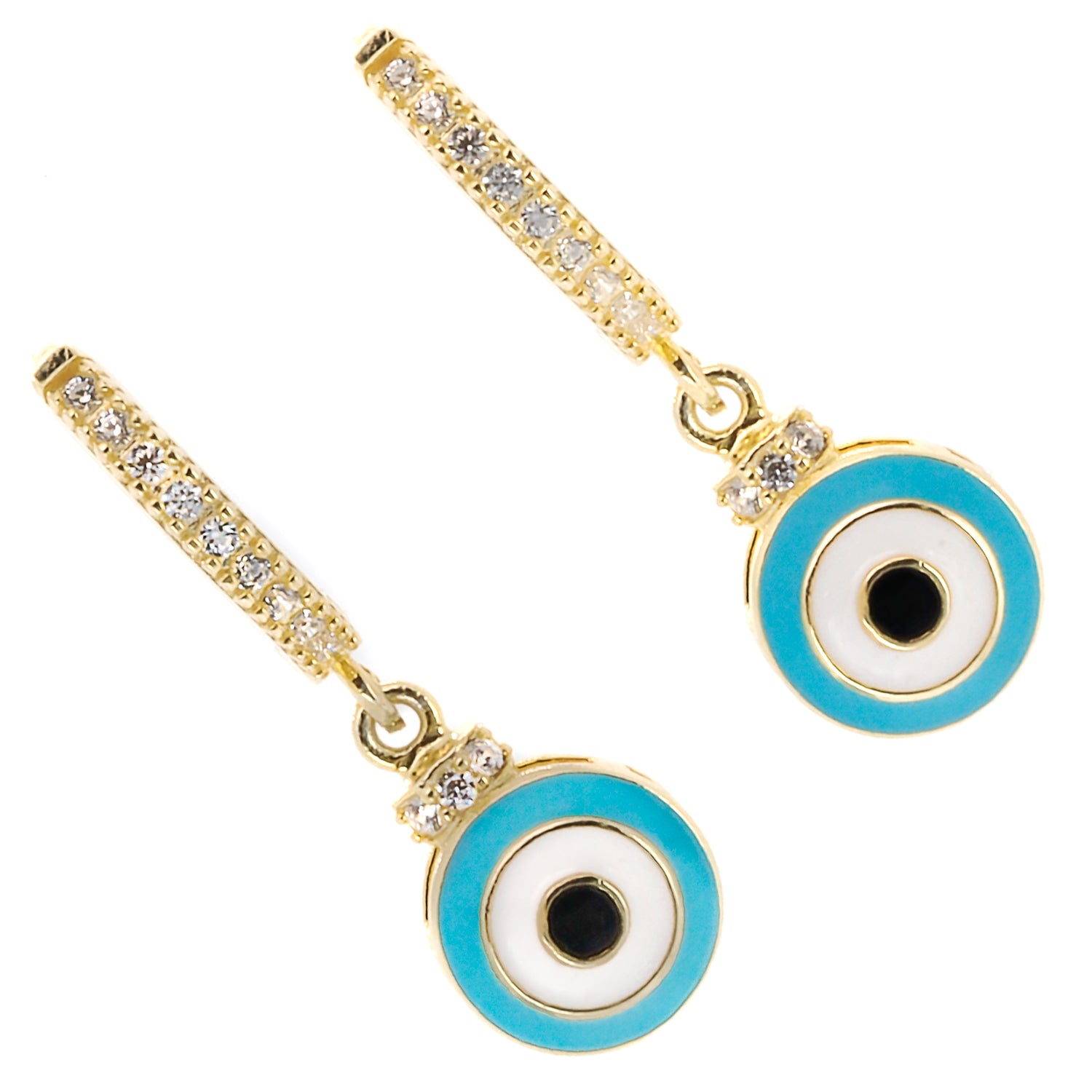 Dainty and elegant earrings adorned with turquoise enamel and zircon stones