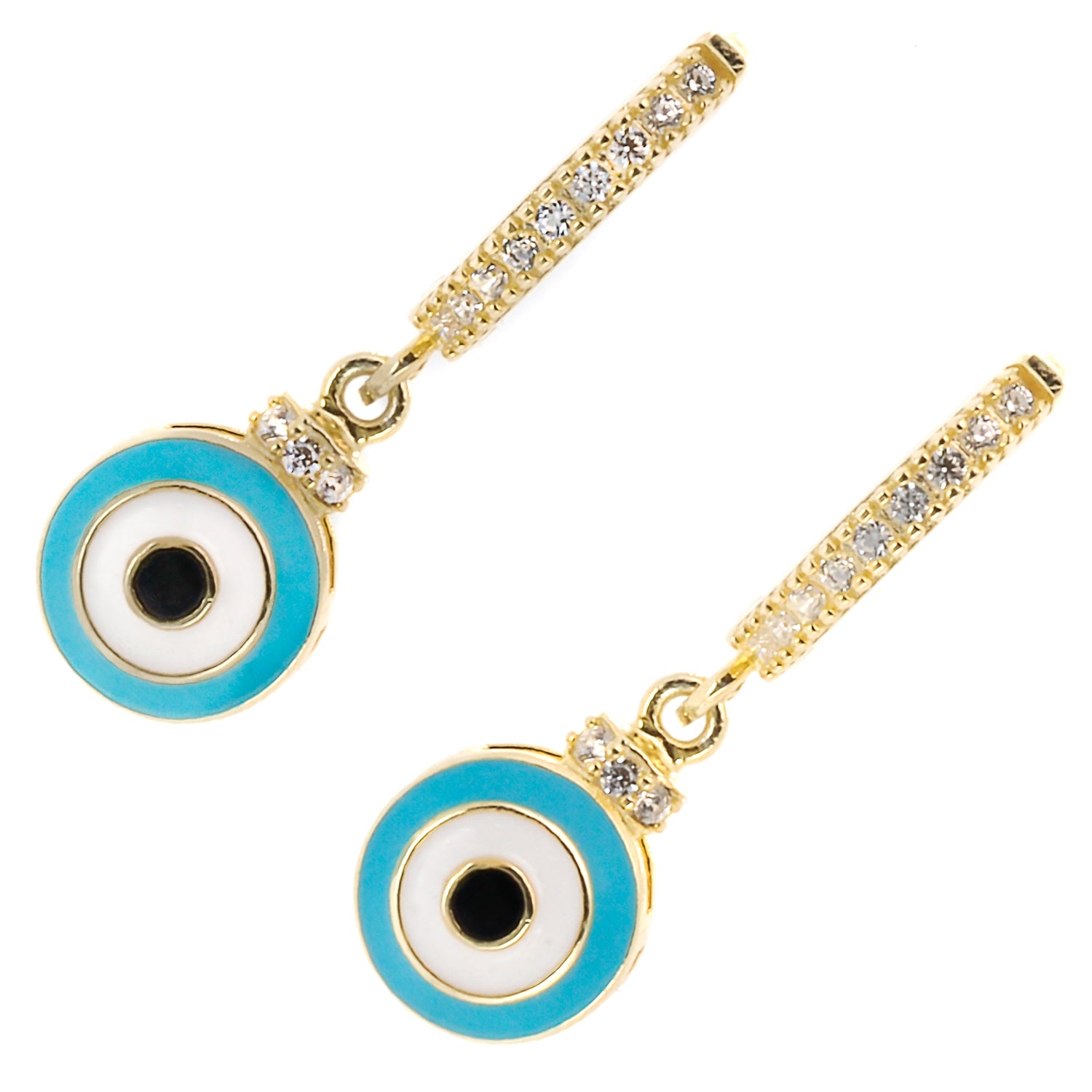 Eye-catching Turquoise Evil Eye Gold Earrings with intricate details