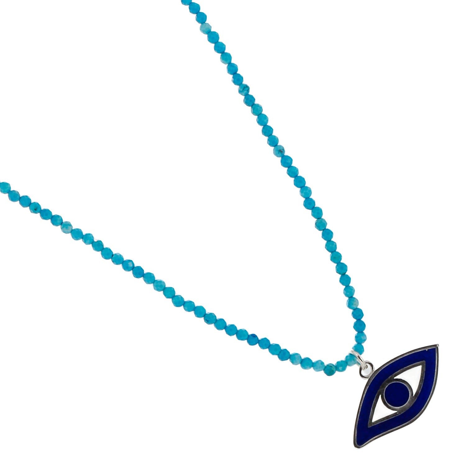 Necklace adorned with a turquoise Evil Eye charm and natural turquoise stone beads, a symbol of protection and positivity.