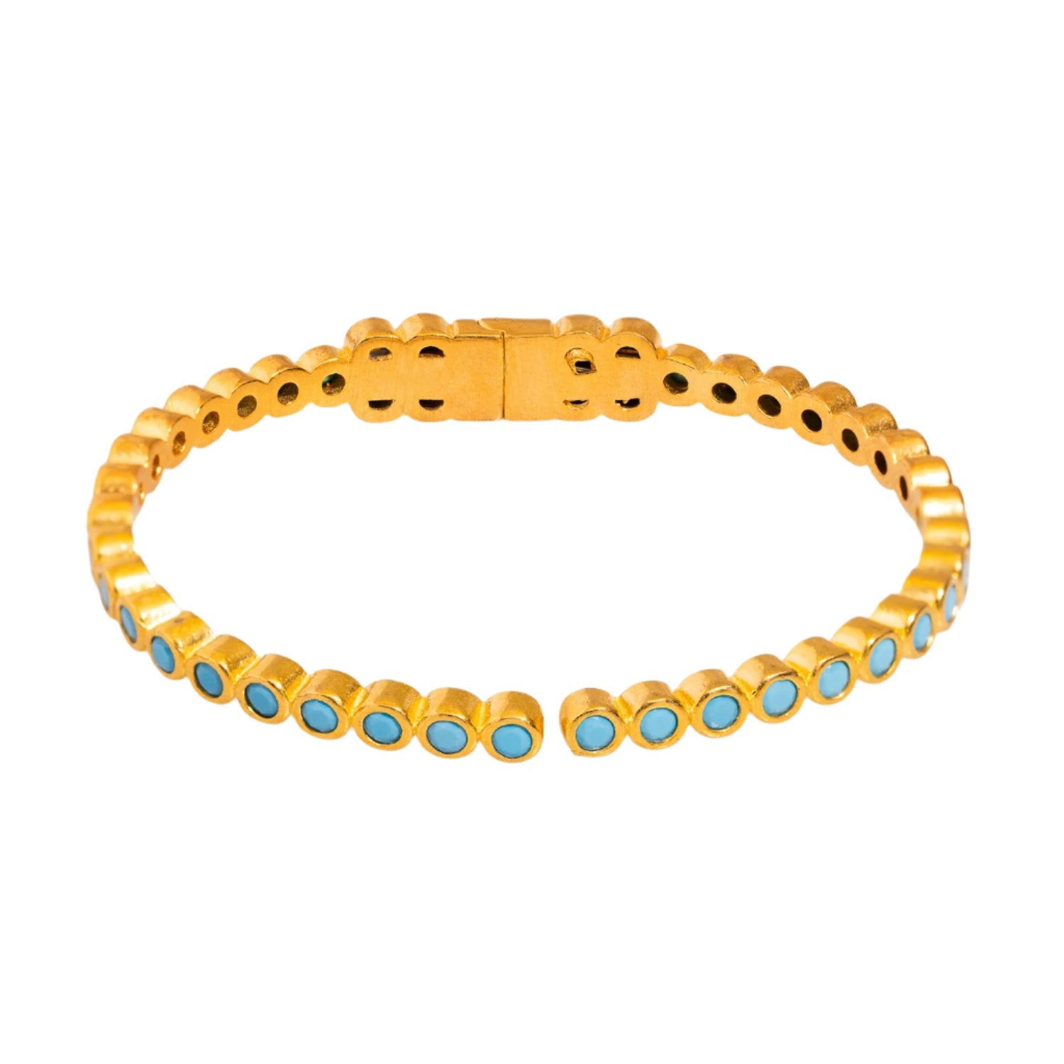 Handcrafted 24K Gold Bangle Bracelet with Turquoise Gemstones for a Luxurious, Energizing Look