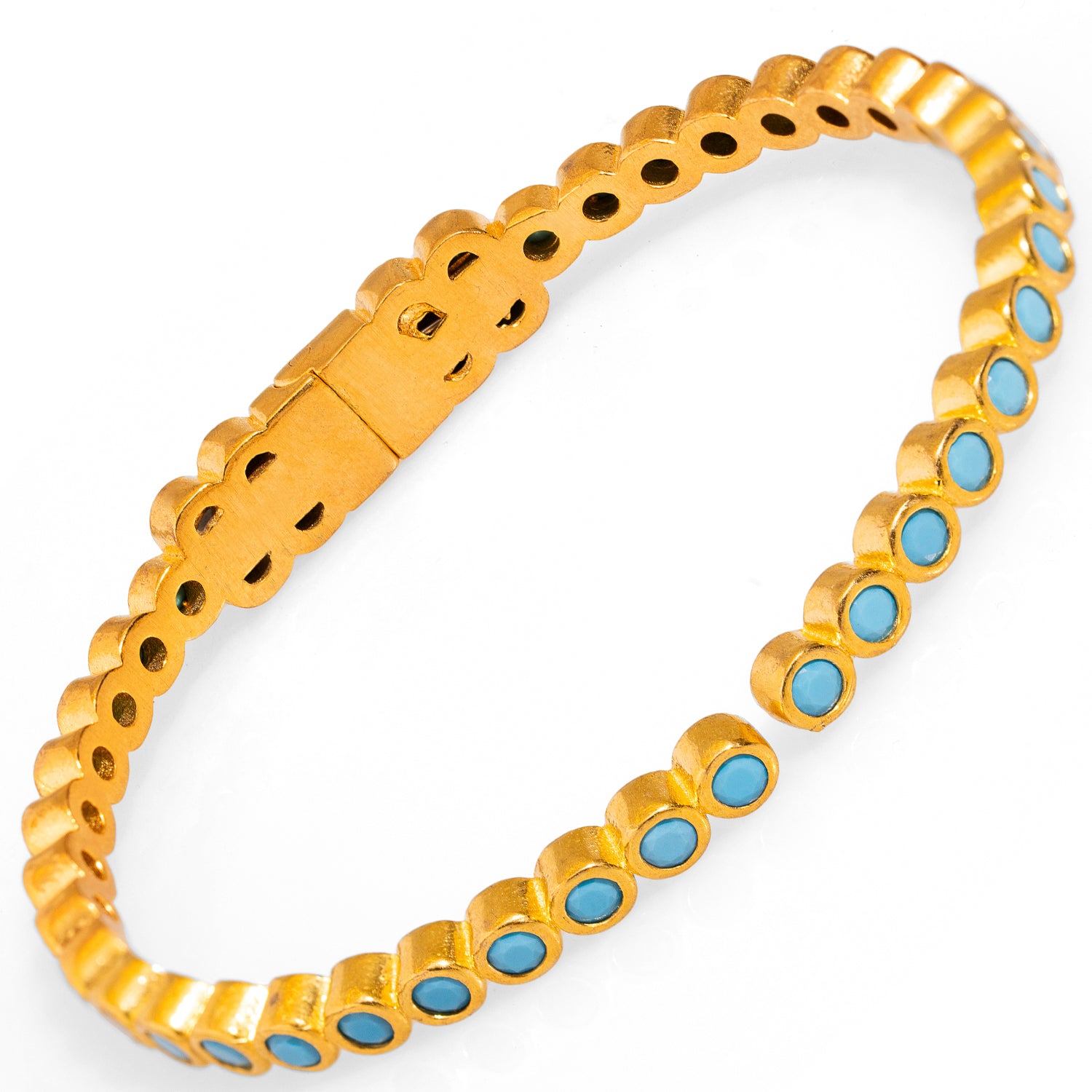 Turquoise Gemstone Bangle Bracelet in 24K Gold for a Luxurious and Energizing Fashion Statement