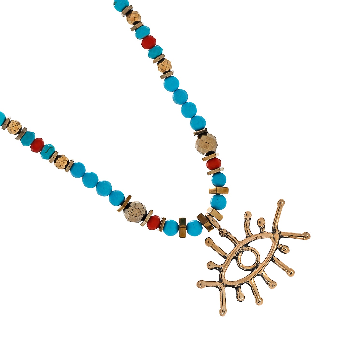 Guardian Evil Eye Pendant Turquoise Stone Beaded Necklace