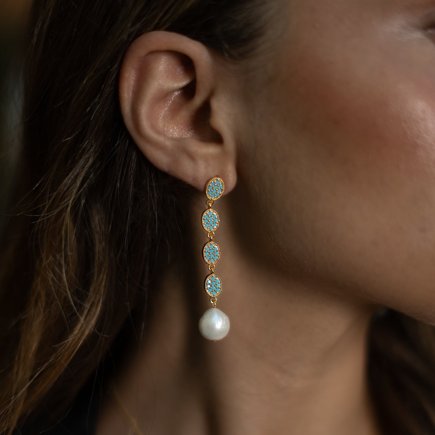 Turquoise Harmony Pearl Dangle Earrings