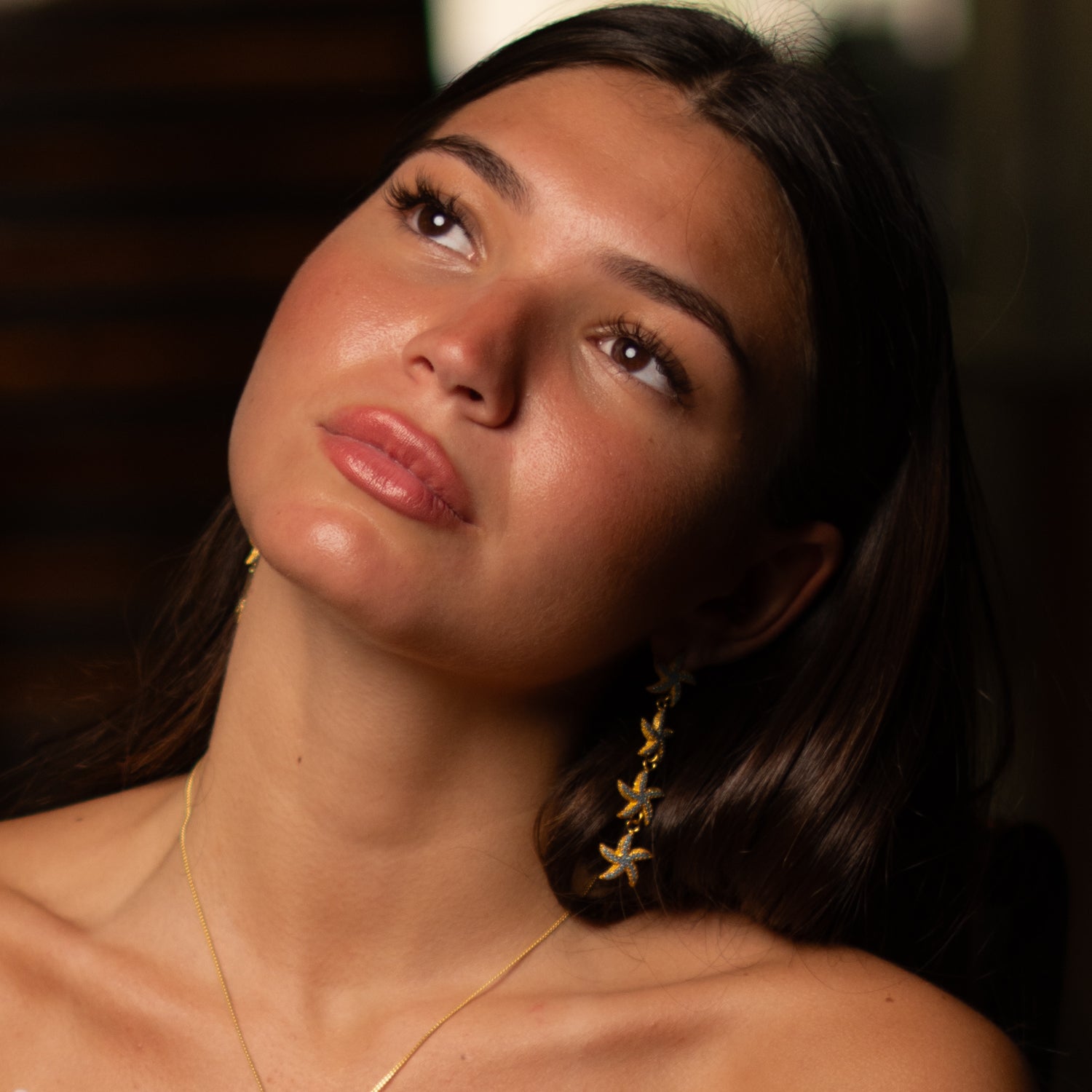 Turquoise Starfish Cascade Gold Dangle Earrings