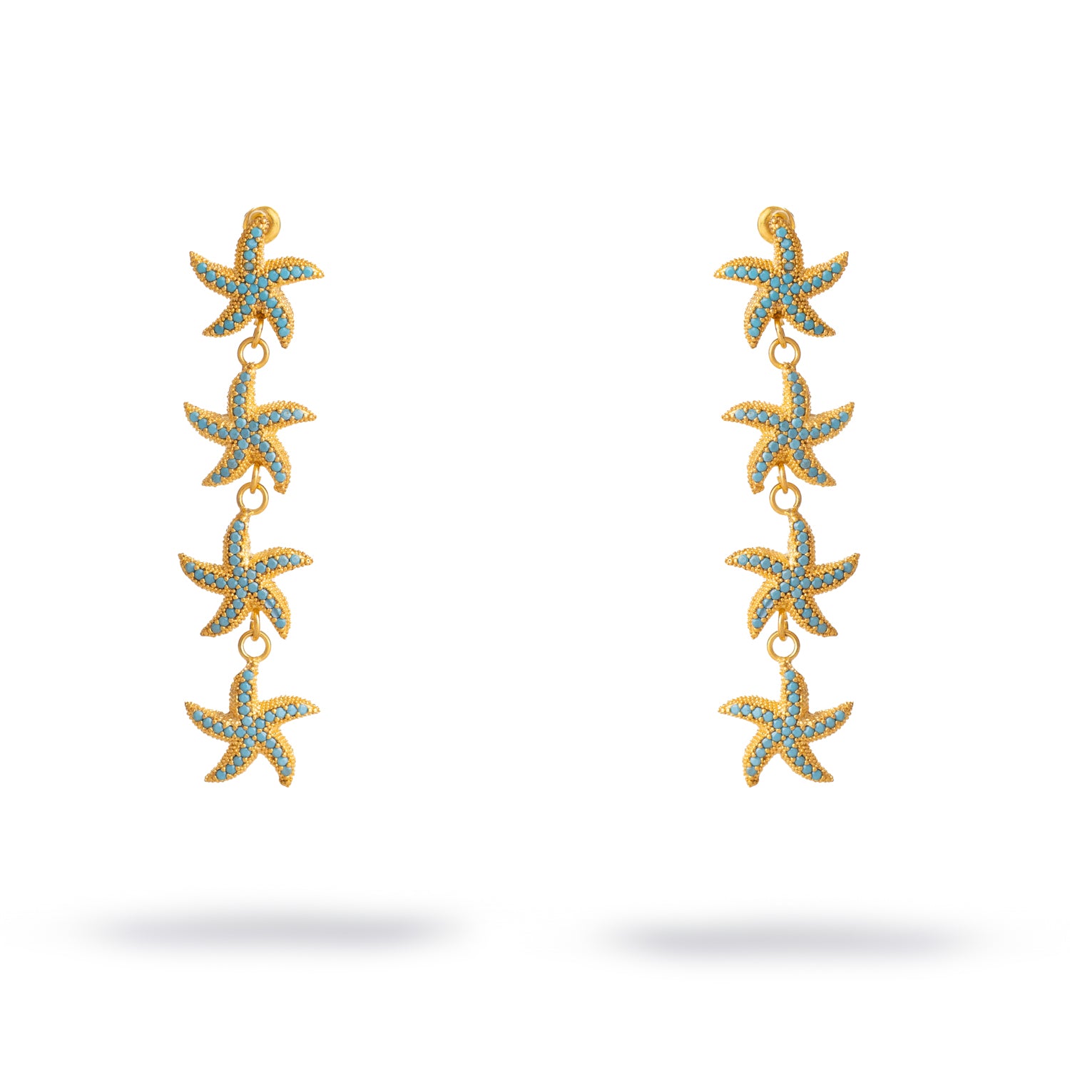Turquoise Starfish Cascade Gold Dangle Earrings