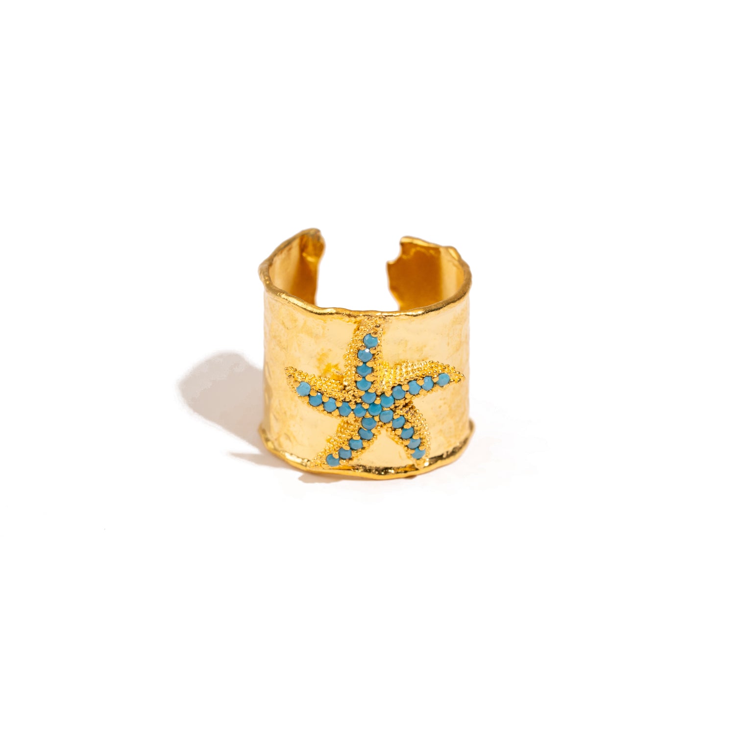 Turquoise Starfish Gold Adjustable Cuff Ring