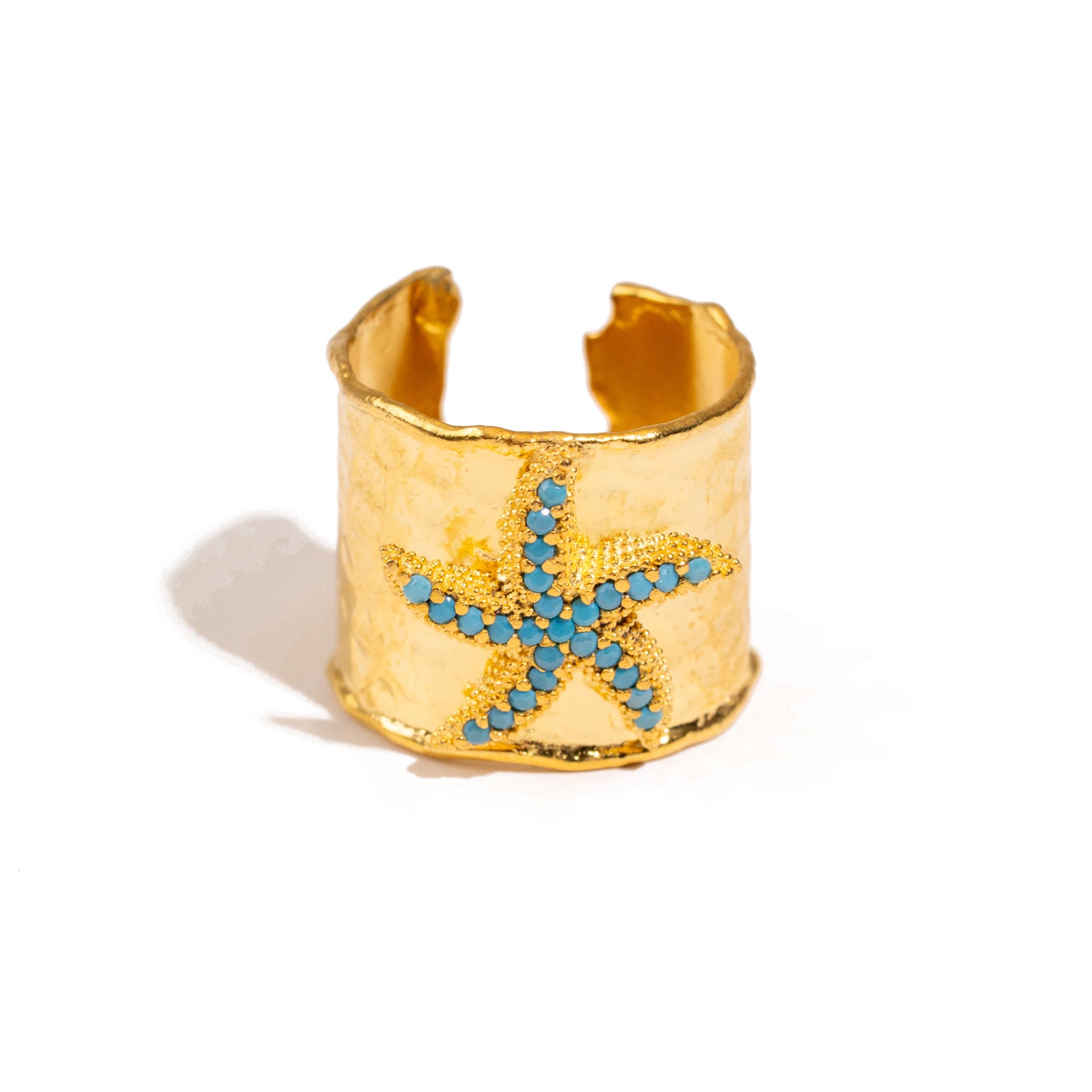 Turquoise Starfish Gold Adjustable Cuff Ring