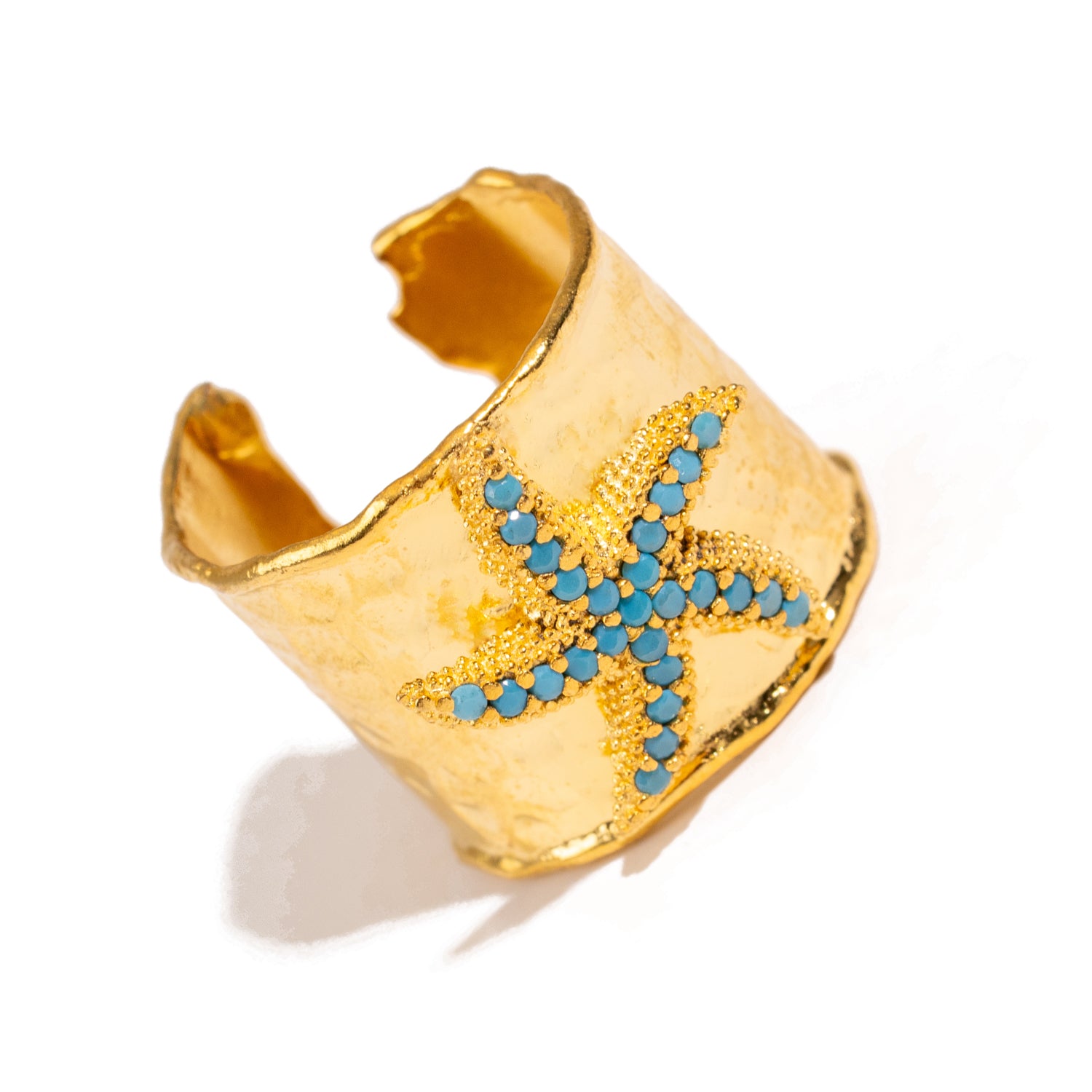 Turquoise Starfish Gold Adjustable Cuff Ring