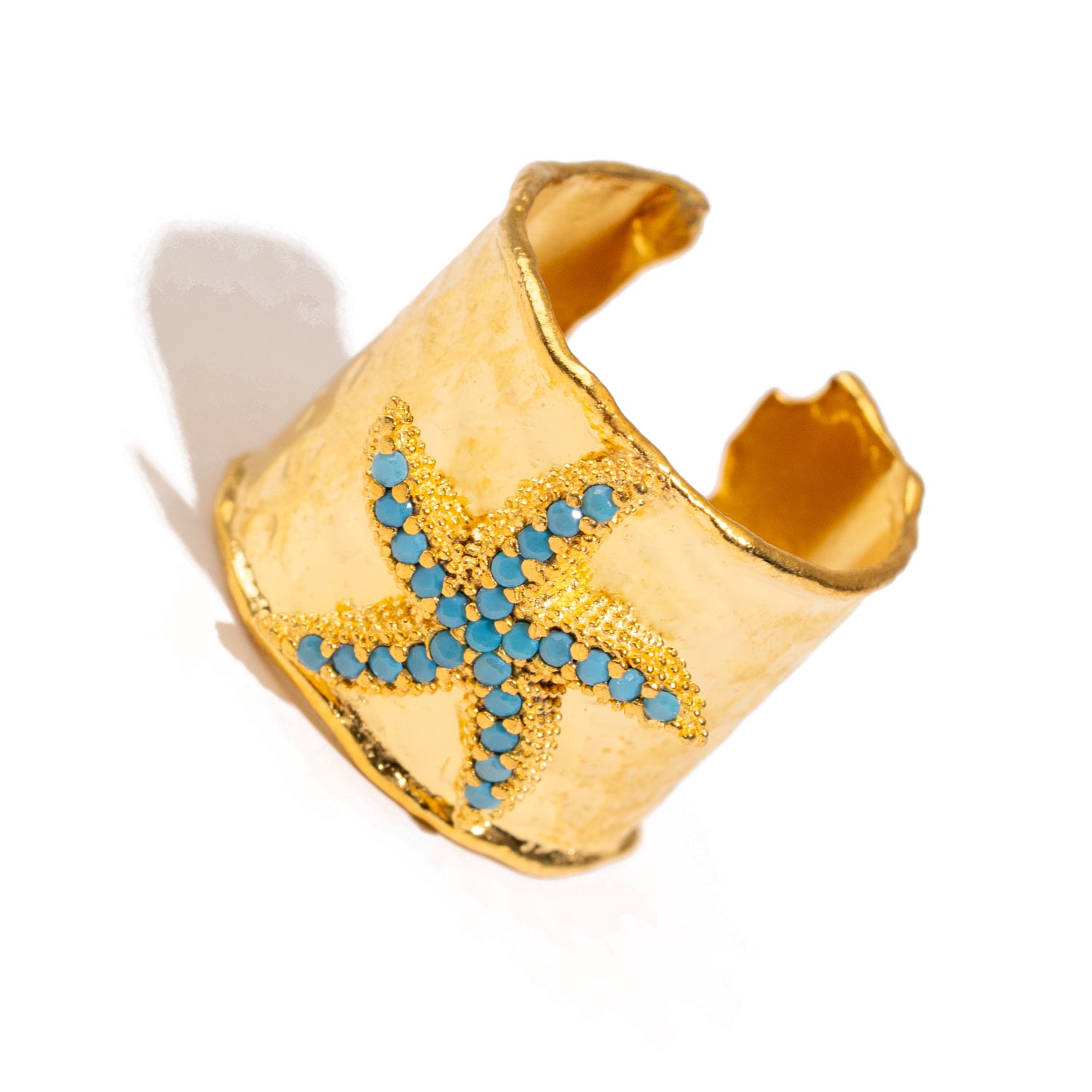 Turquoise Starfish Gold Adjustable Cuff Ring