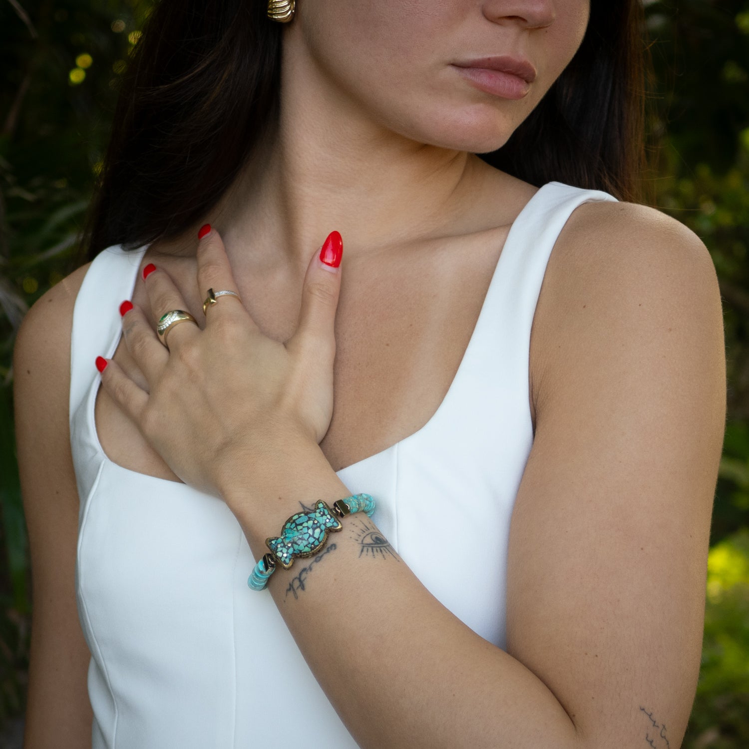 Turquoise Stone Beaded Nepal Mantra Bracelet