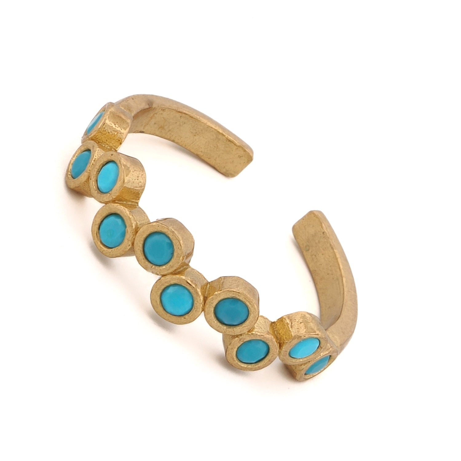 "24k Gold-Plated Turquoise Ring - Vibrant Stone Accents with Zig Zag Design"