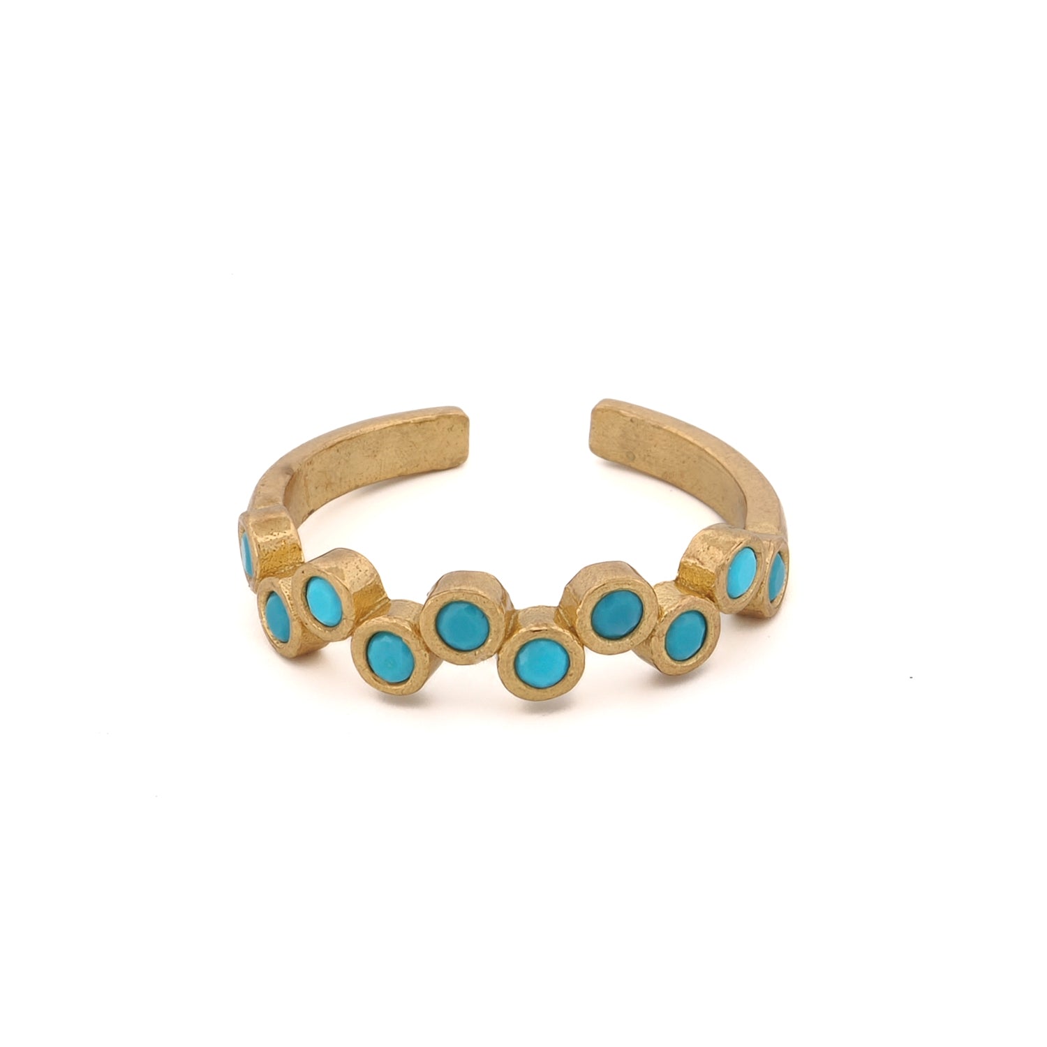 "Turquoise & Gold Zig Zag Adjustable Ring - 24k Gold-Plated Brass Stackable Ring"