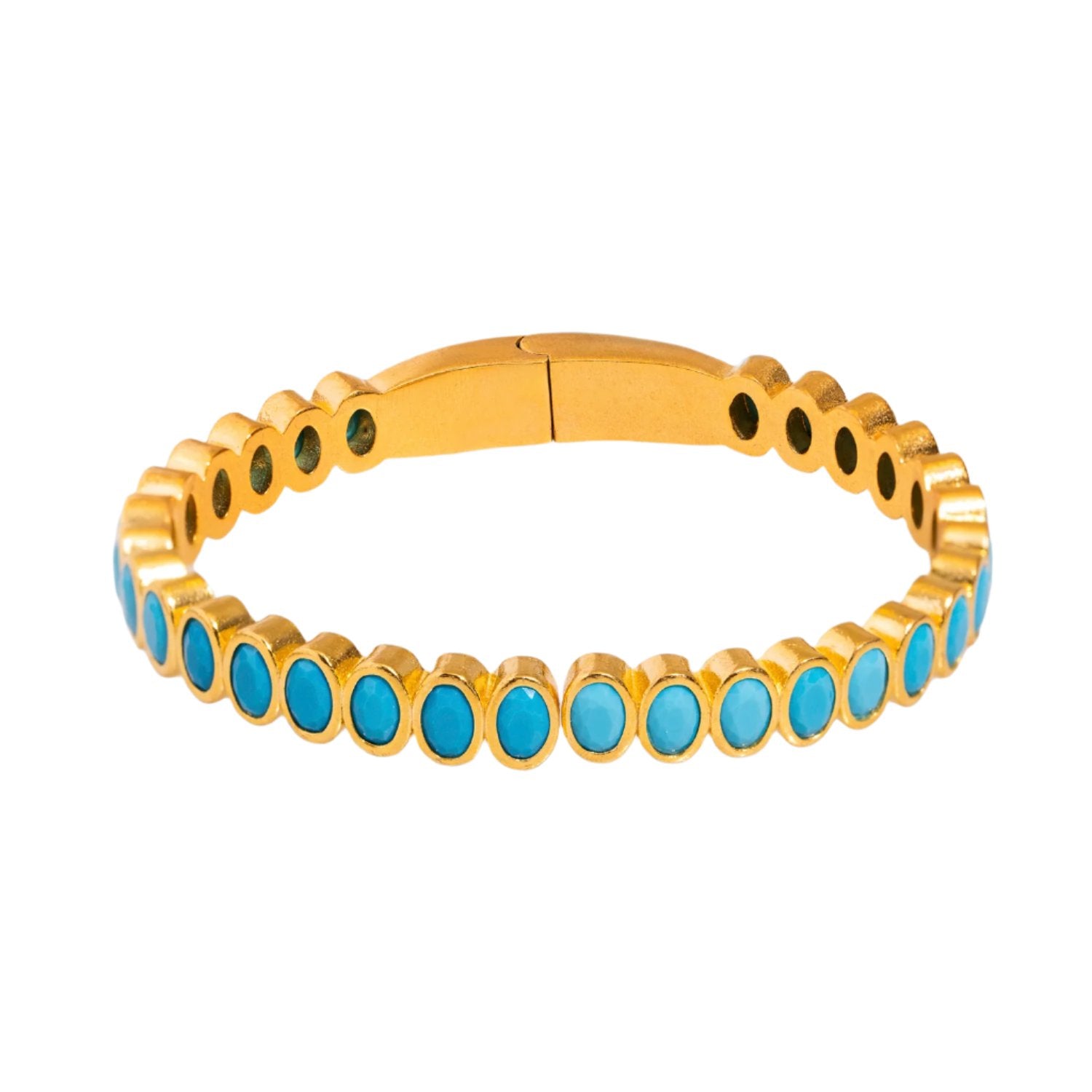 Gold Bangle Bracelet with Turquoise Teardrop Stones for a Radiant and Uplifting Look