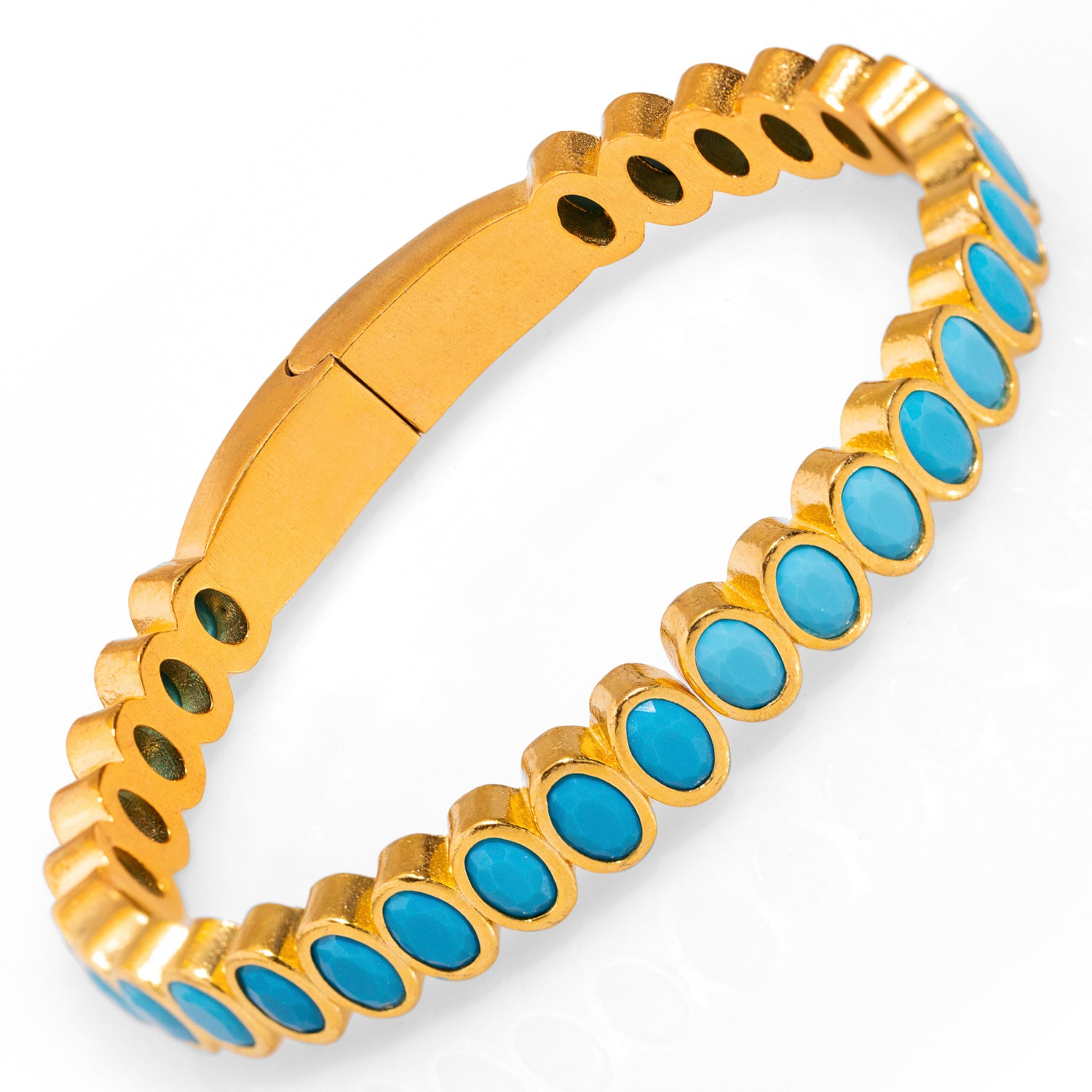 Gold Bangle Bracelet with Turquoise Teardrop Gemstones for a Chic, Uplifting Fashion Statement
